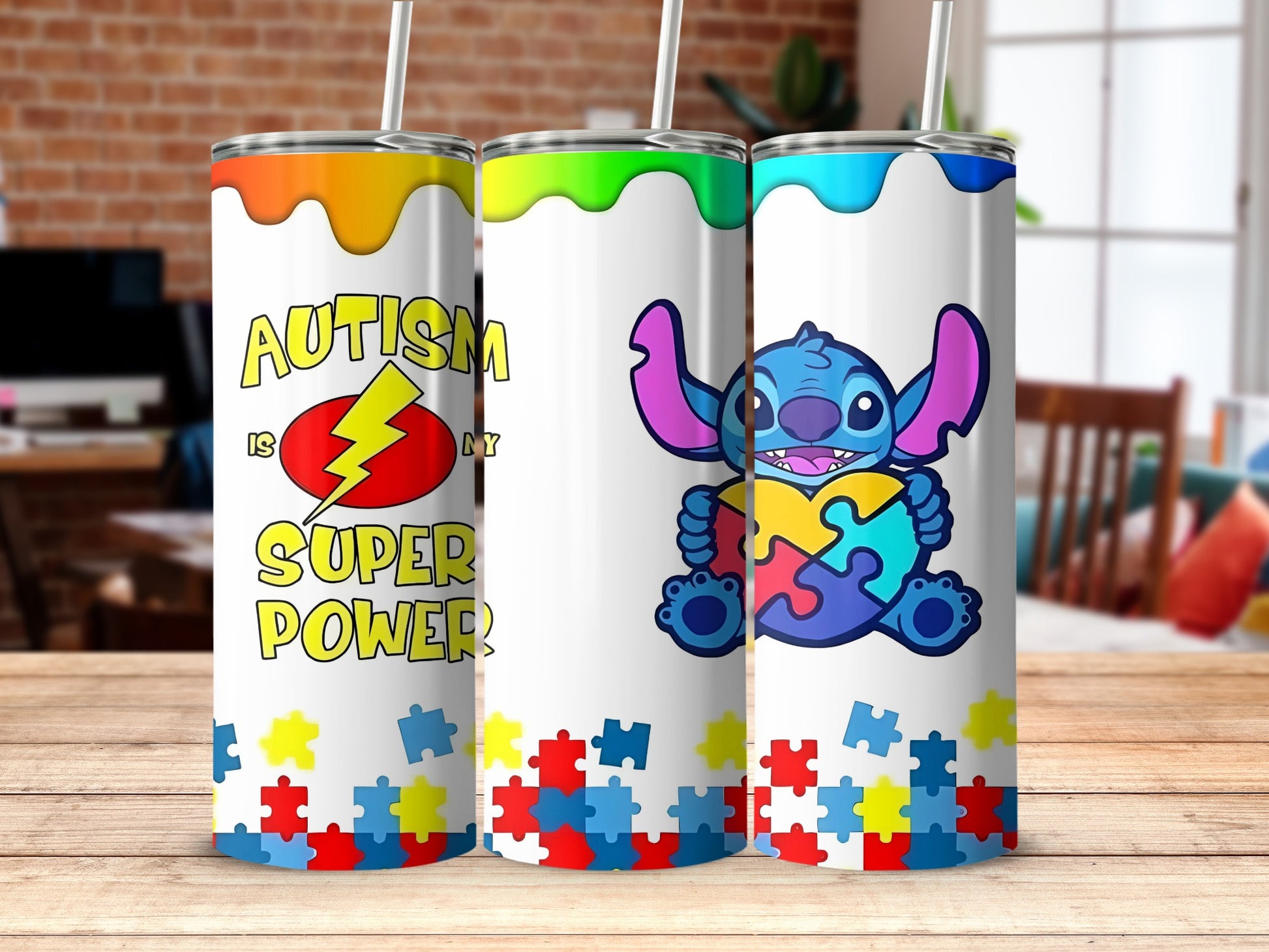Colorful Autism Awareness Tumbler with Fun Designs