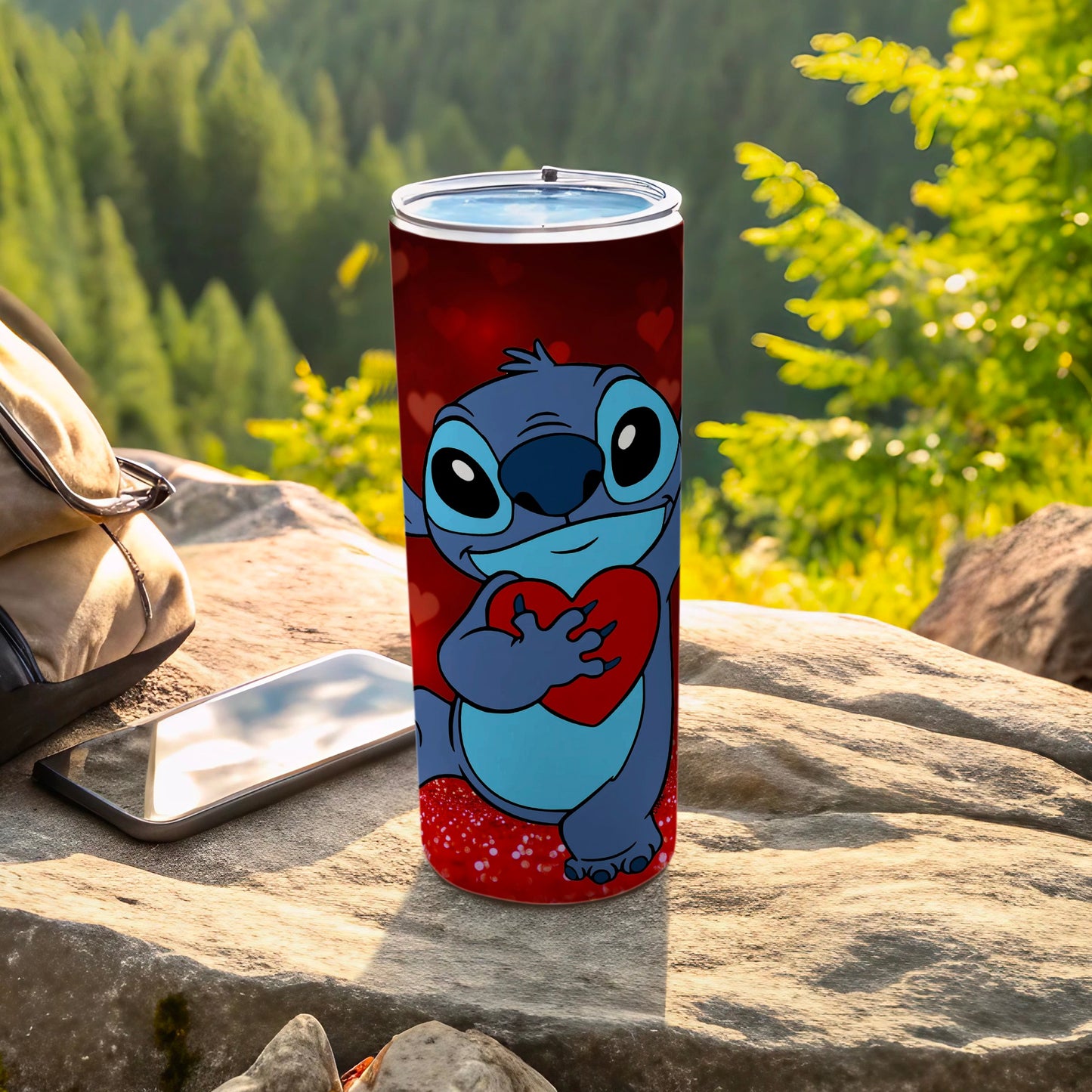 Cute Blue Alien Character Holding Heart Tumbler