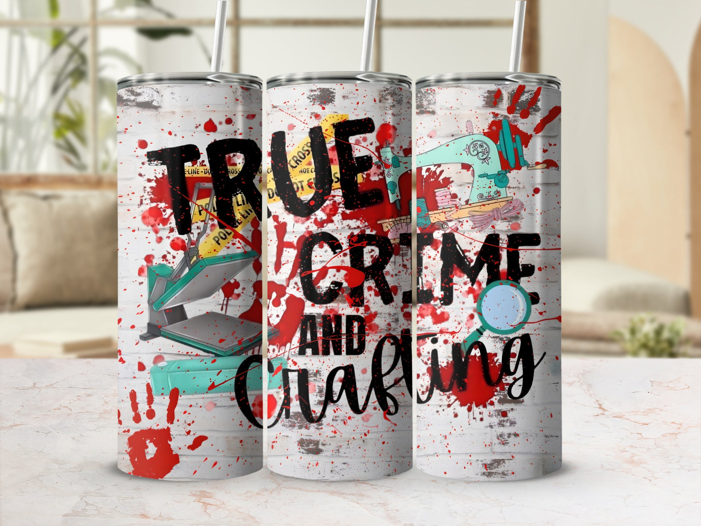 True Crime and Crafting Themed Tumbler Cup