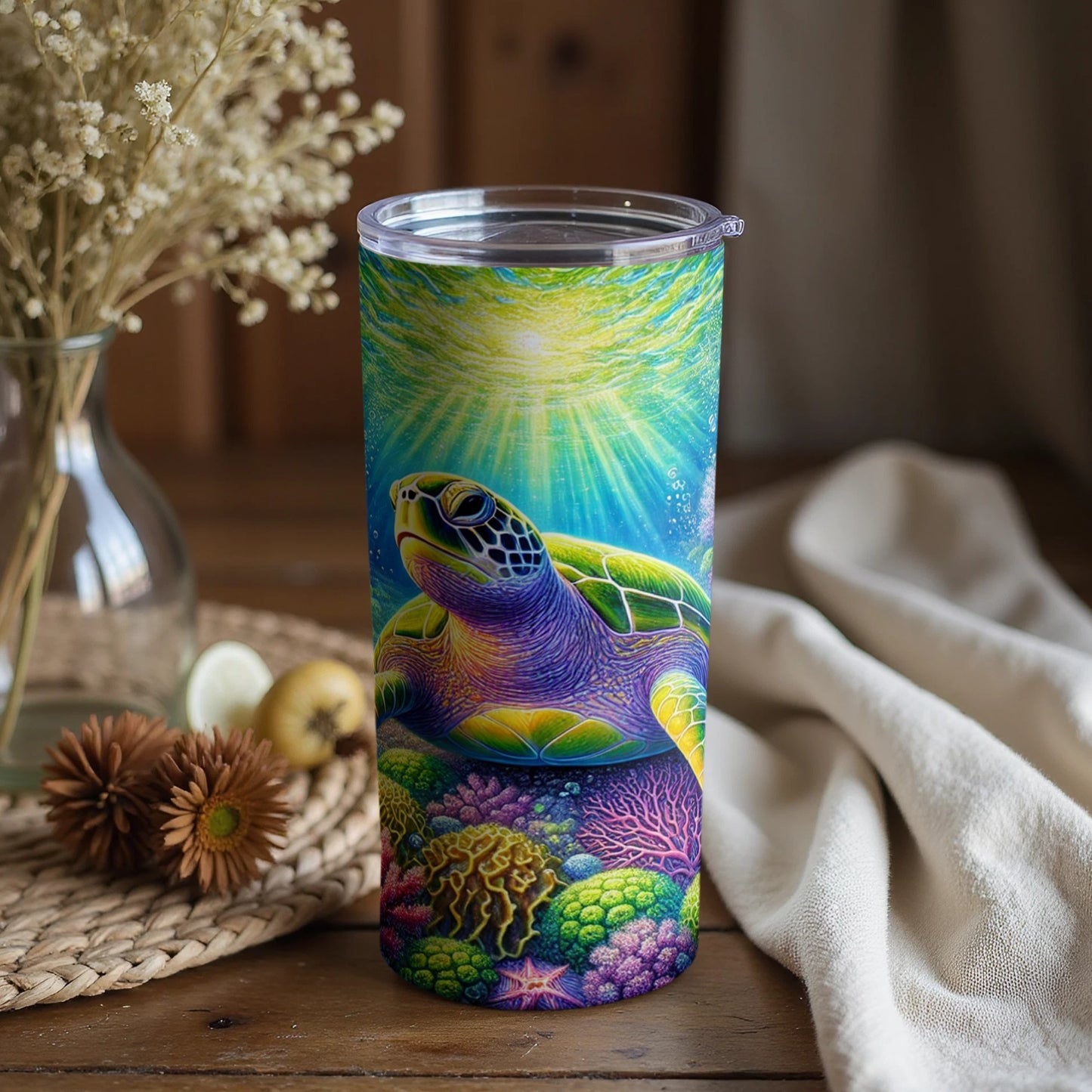 Vibrant Sea Turtle Travel Mug with Underwater Scenery