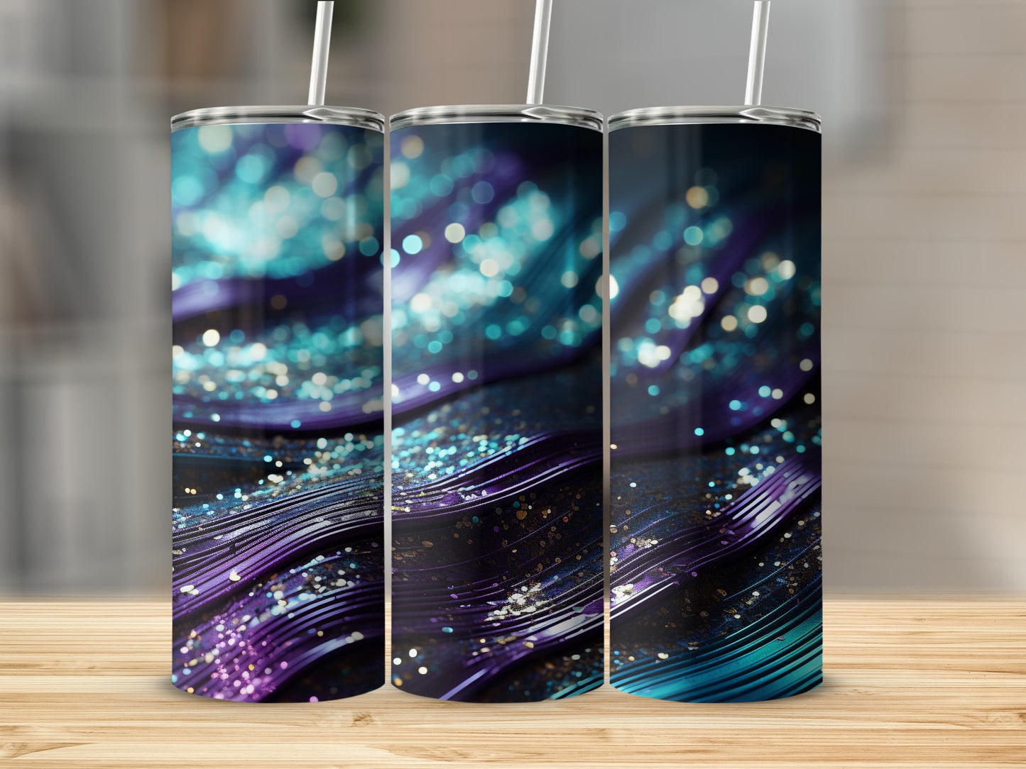 Blue Purple Glitter Abstract Wavy Lines Shimmering Tumbler product type