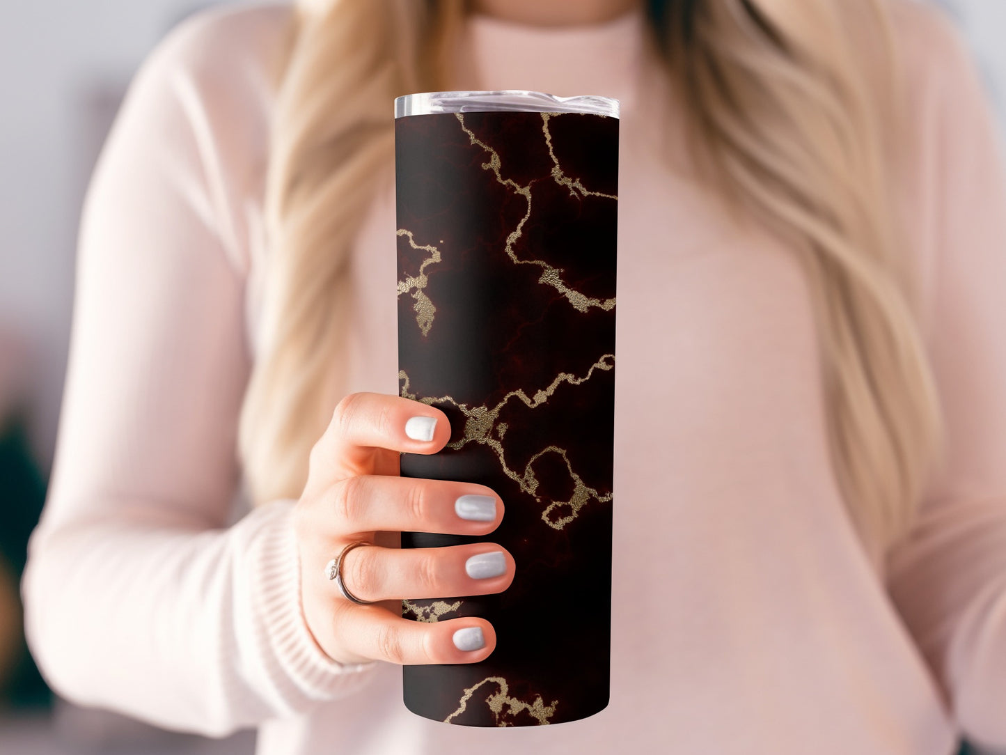 Burgundy Backdrop with Golden Veins Design Style Tumblers