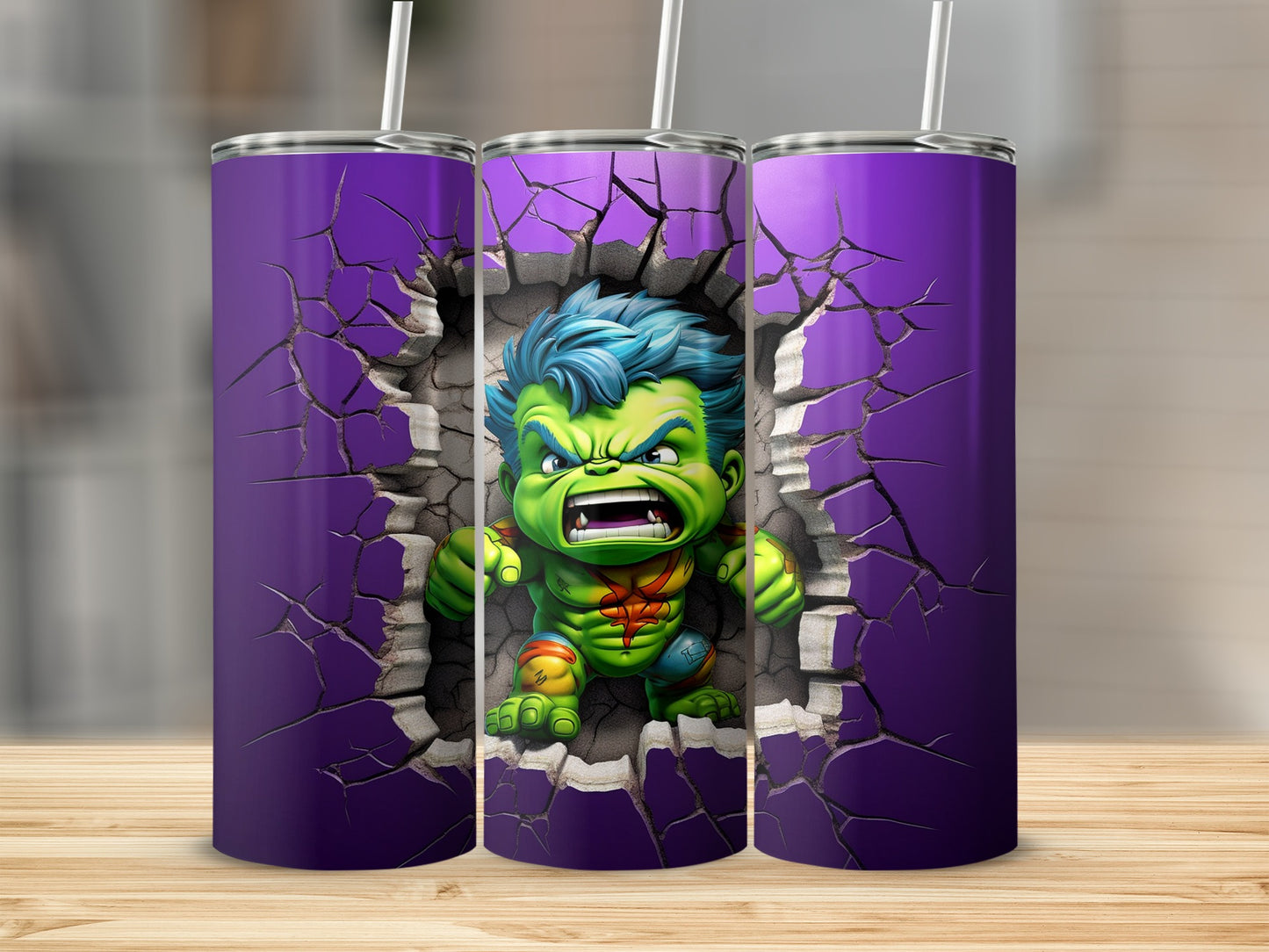 Cute Green Monster Smashing Through Wall Design Tumbler