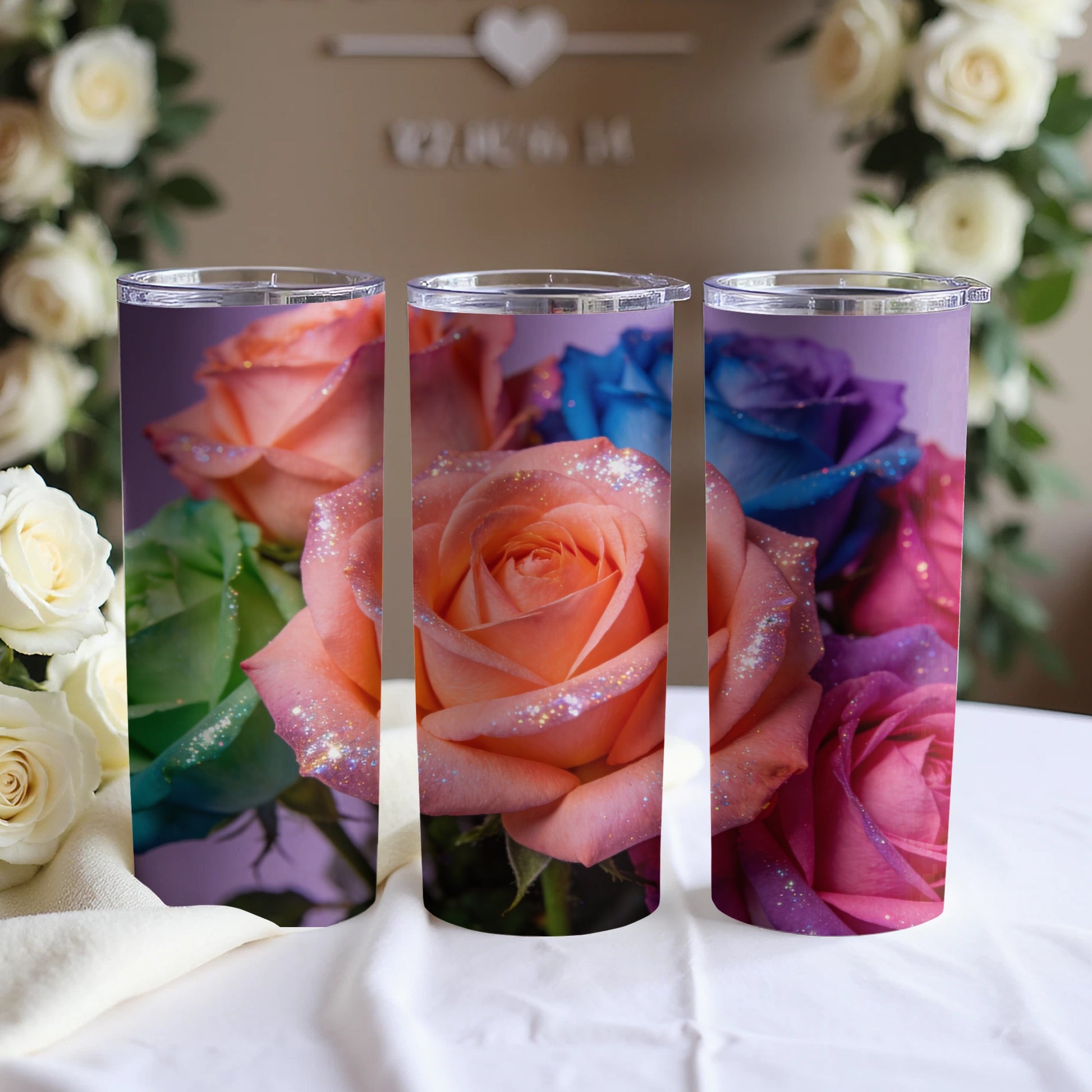 Vibrant Sparkling Multicolored Roses Insulated Tumbler