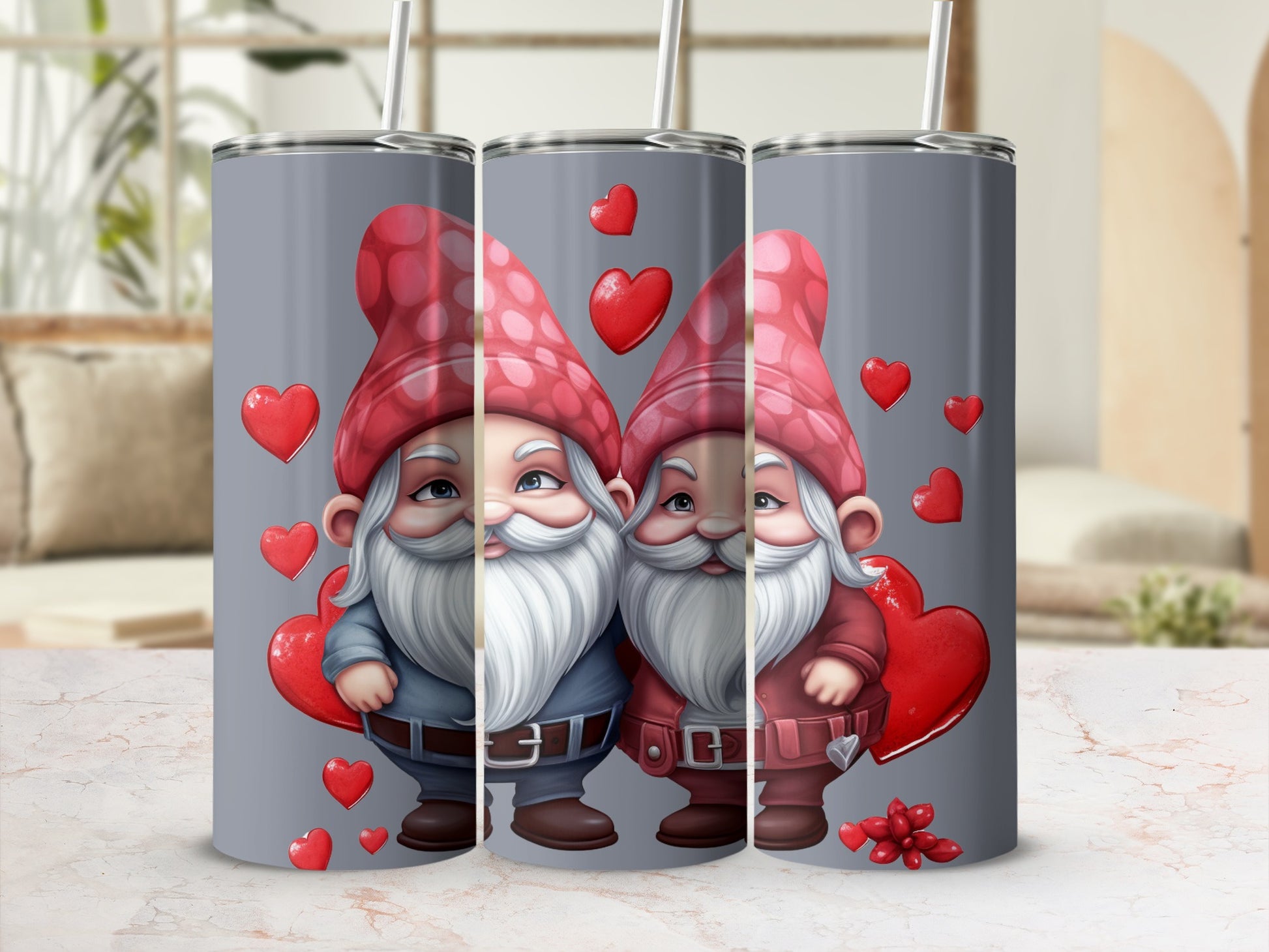 Cute Gnome Couple Red Hearts Tumbler