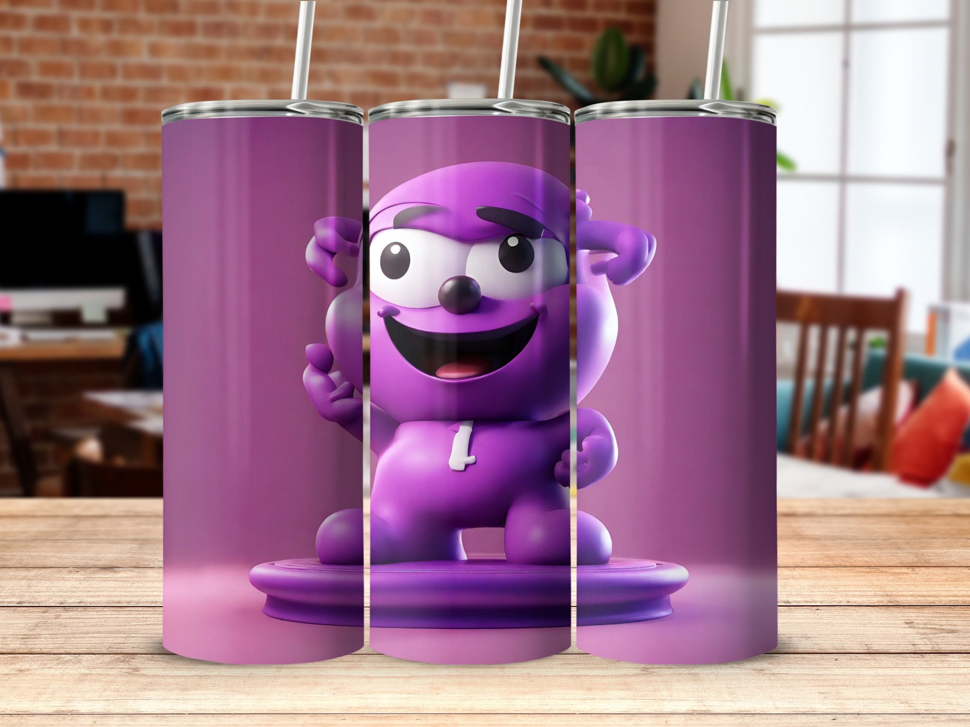 Cute Purple Cartoon Character Tumbler Design for Fans