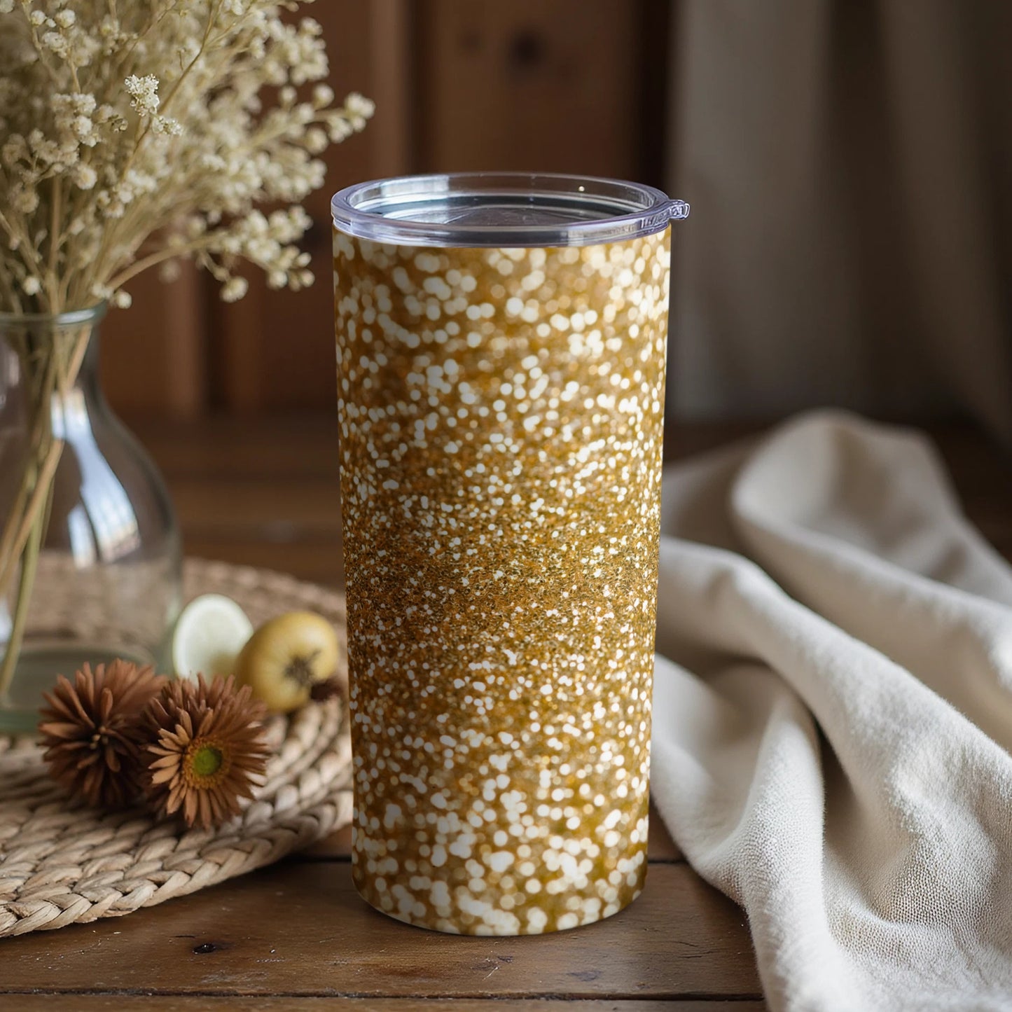Glittery Gold Patterned Insulated Travel Tumbler product