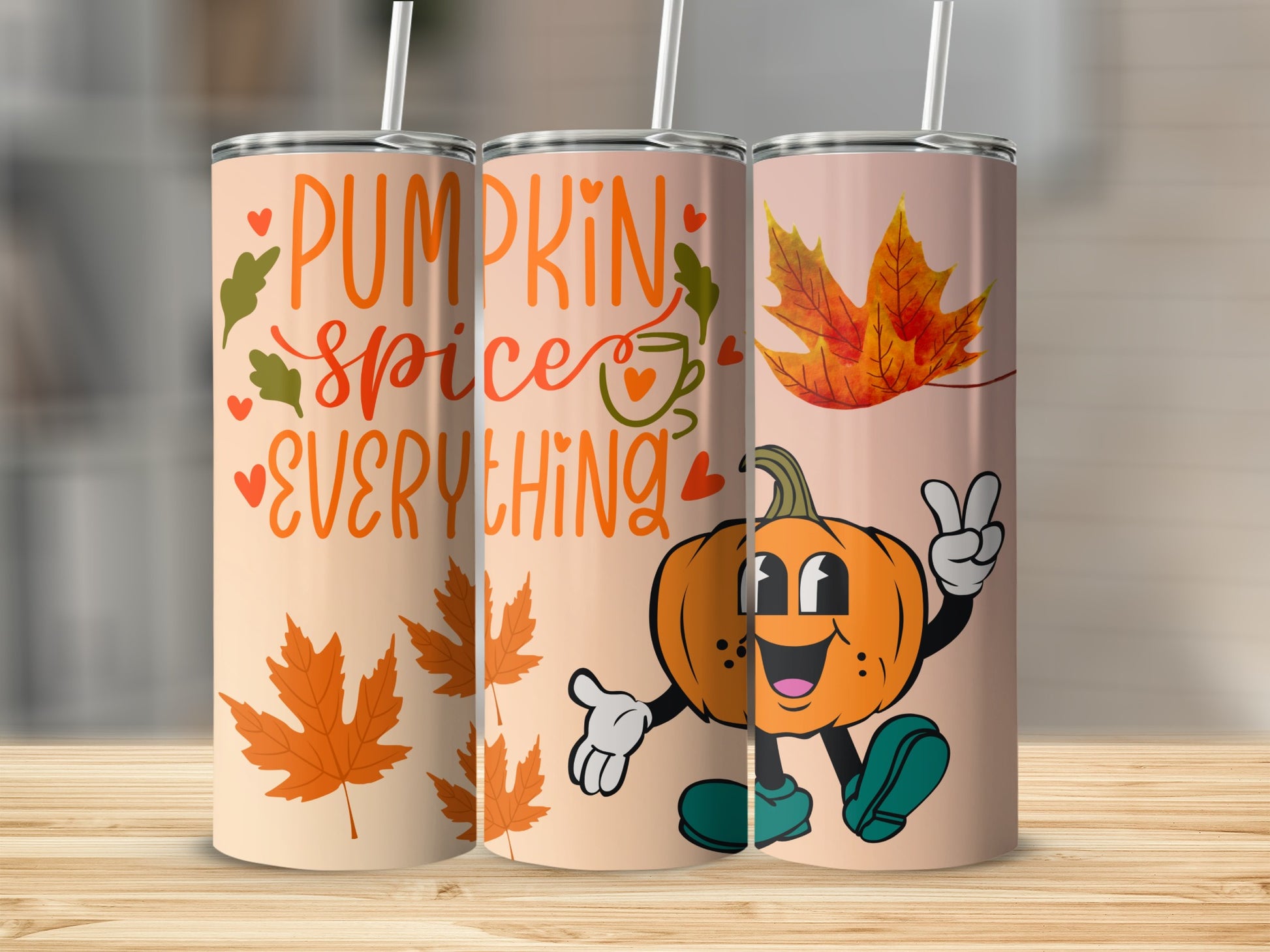Pumpkin Spice Everything Tumbler with Fall Leaves Design