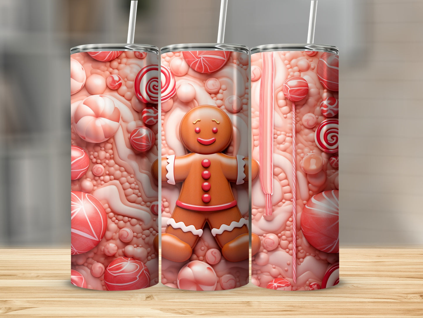 Festive Gingerbread Man and Candy Pattern Tumbler