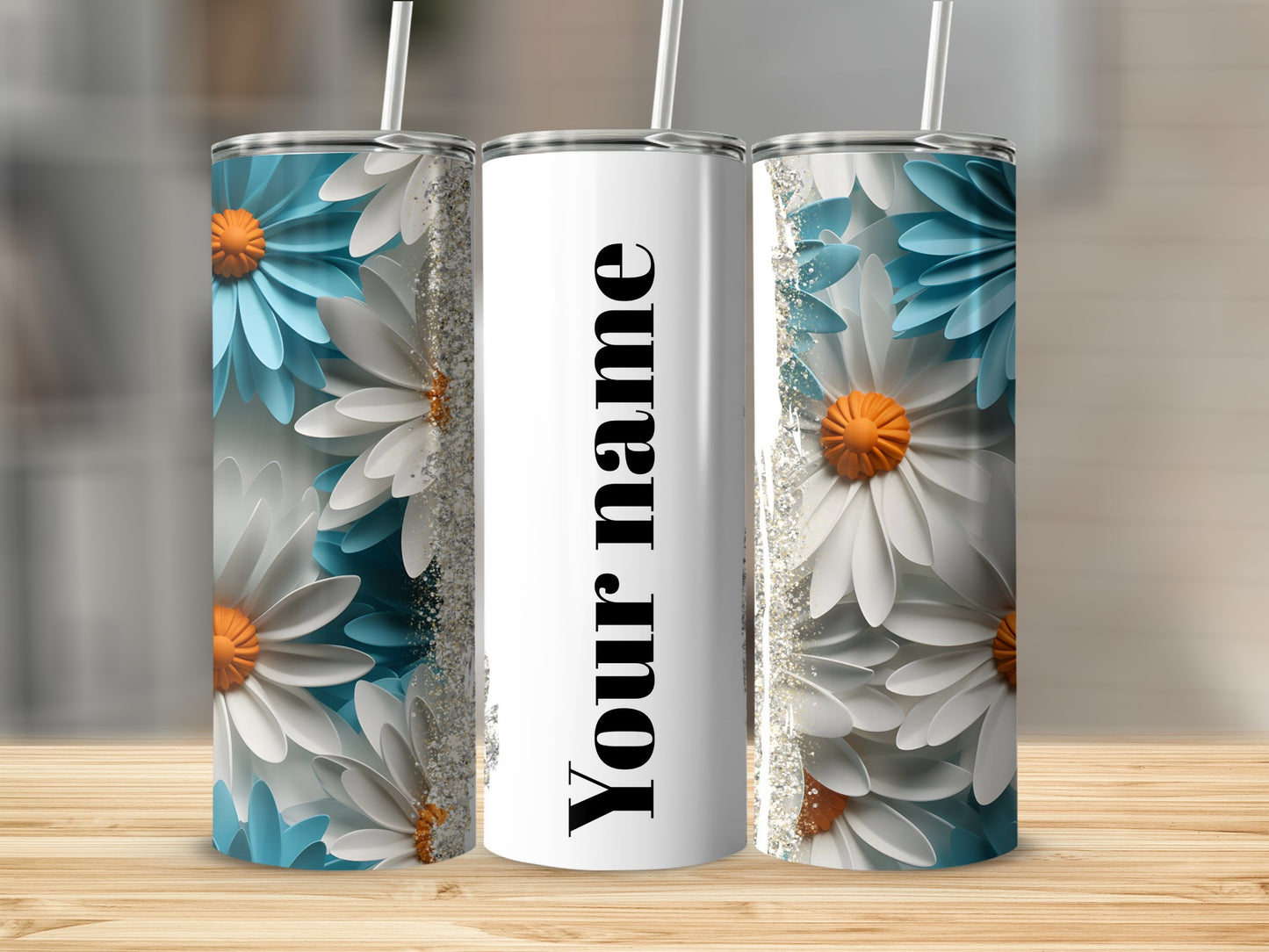 Personalized Daisy Floral Tumbler with Custom Name Option