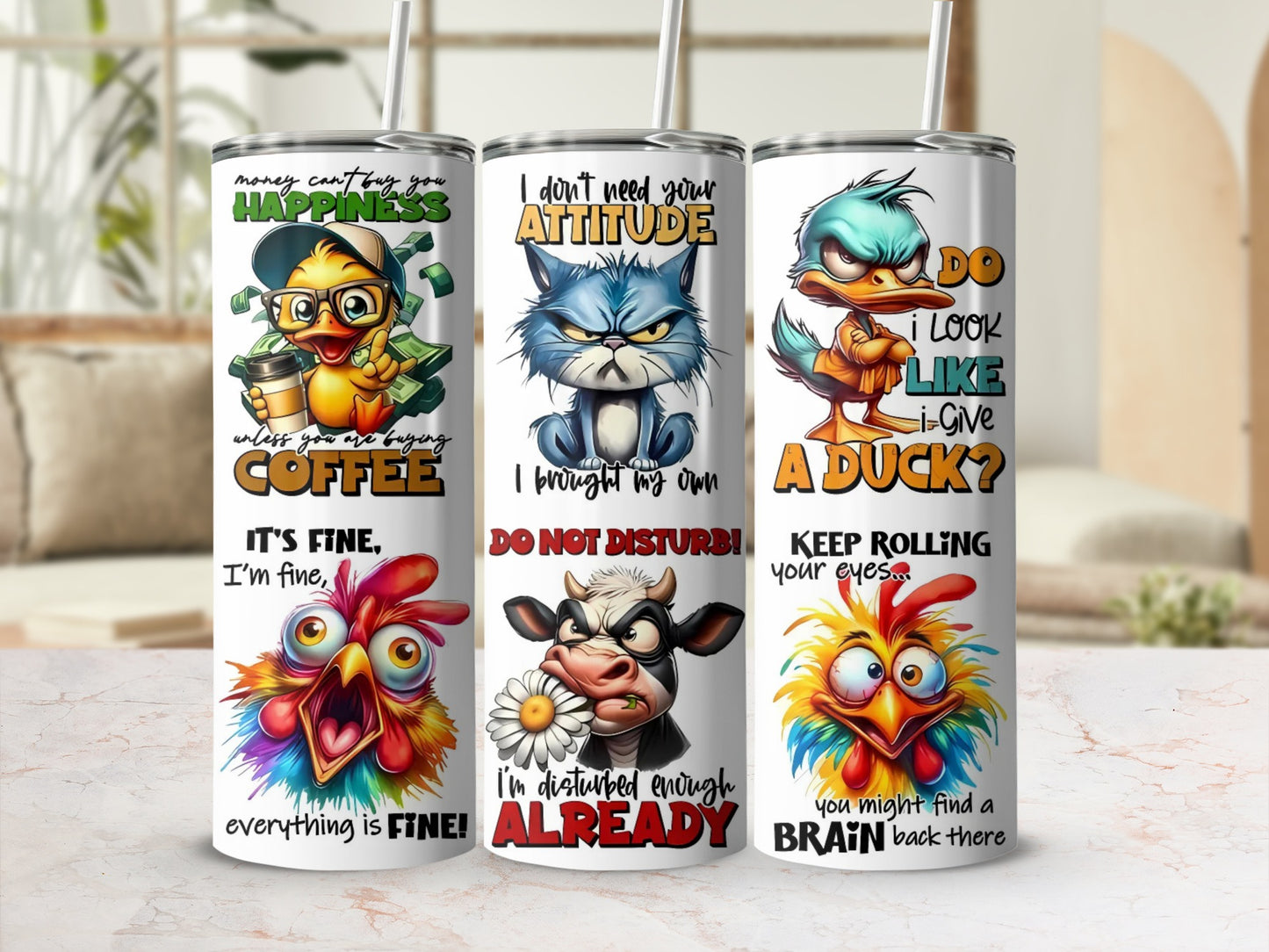 Funny Animal Attitude Quotes Coffee Tumbler Set