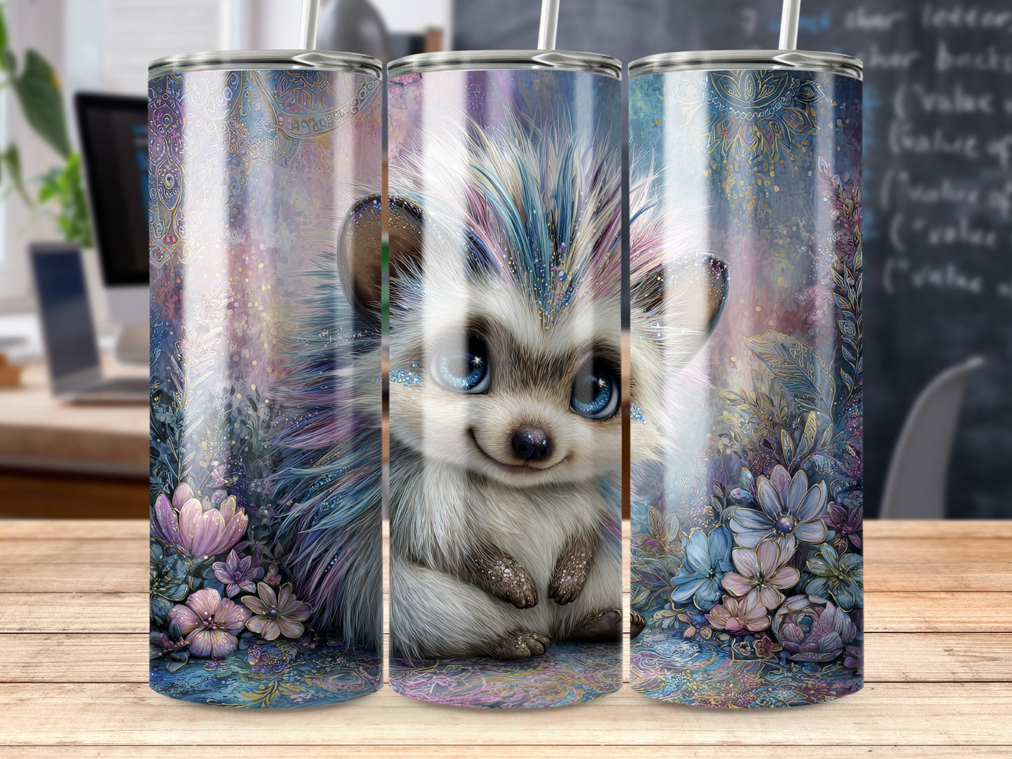 Adorable Hedgehog with Flowers Tumbler Stainless Steel