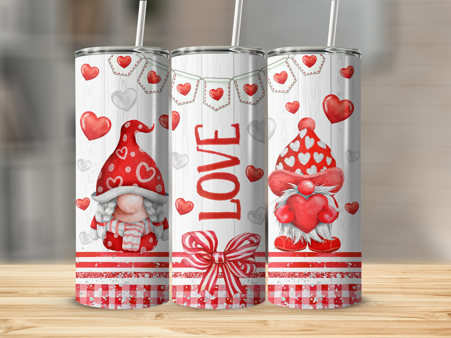 Valentine Gnome Love Hearts Pattern Novelty Tumbler