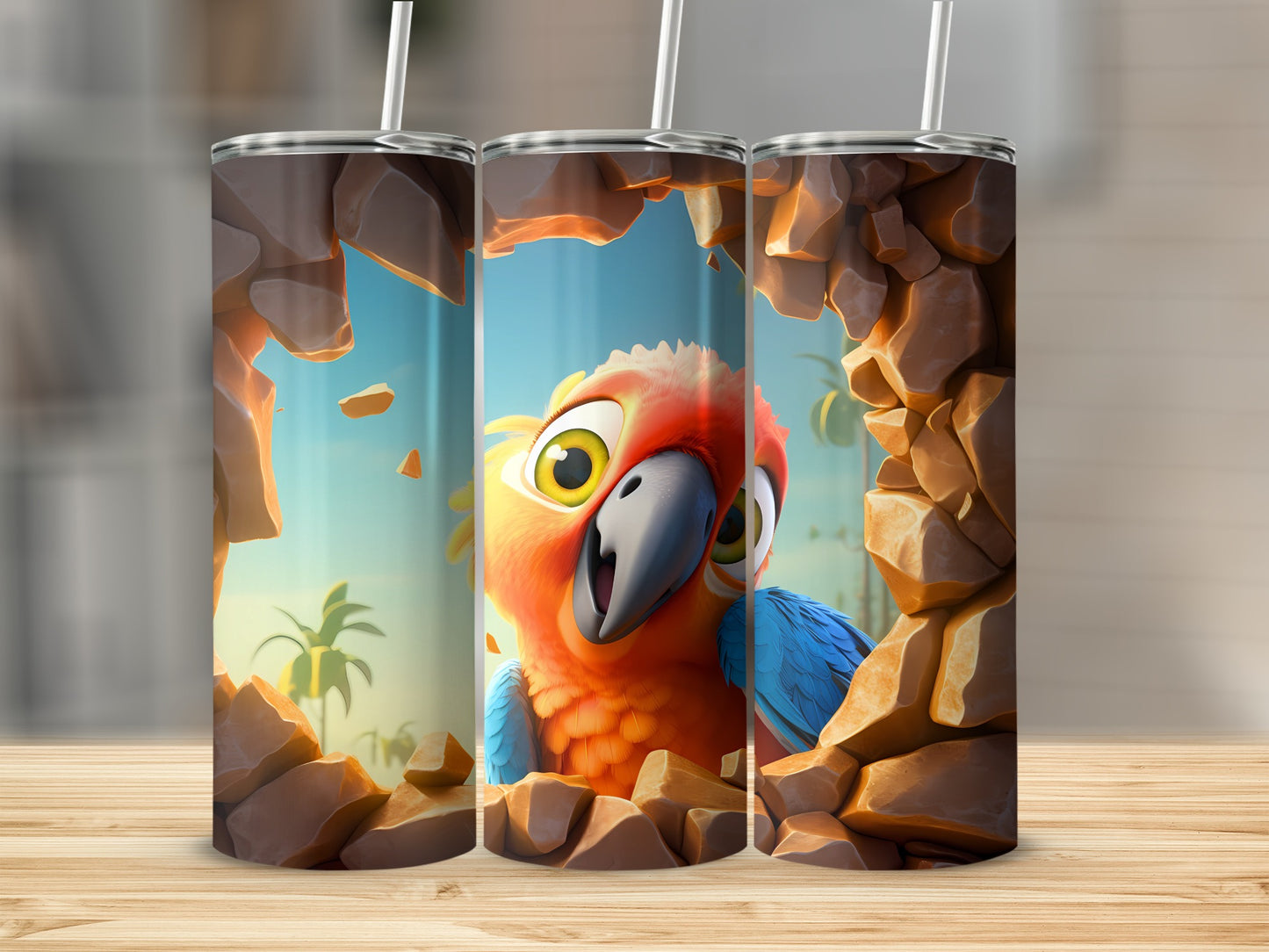 Cartoon Parrot Peeking Tropical Cave Scene Colorful Bird product type