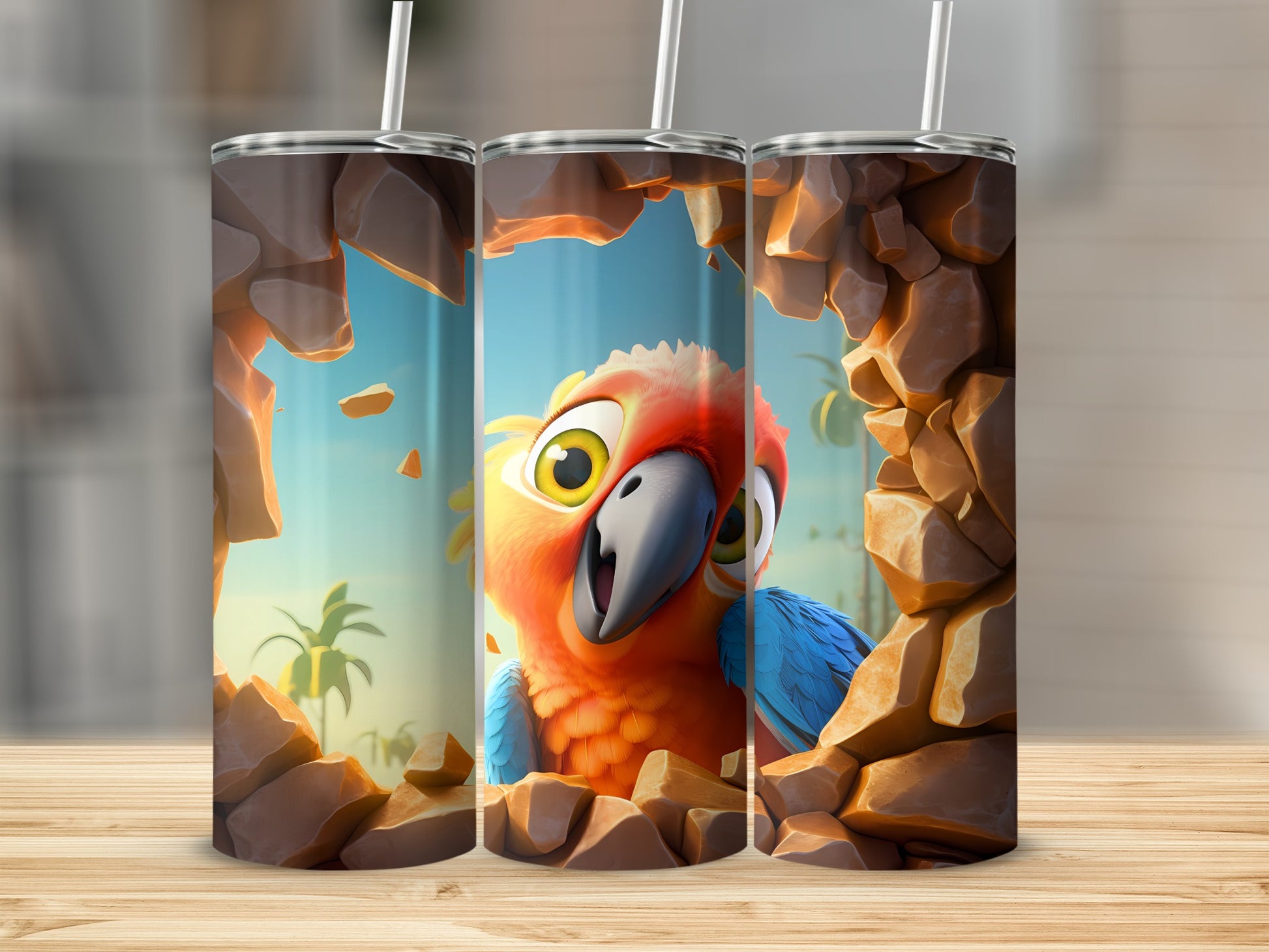 Cartoon Parrot Peeking Tropical Cave Scene Colorful Bird product type