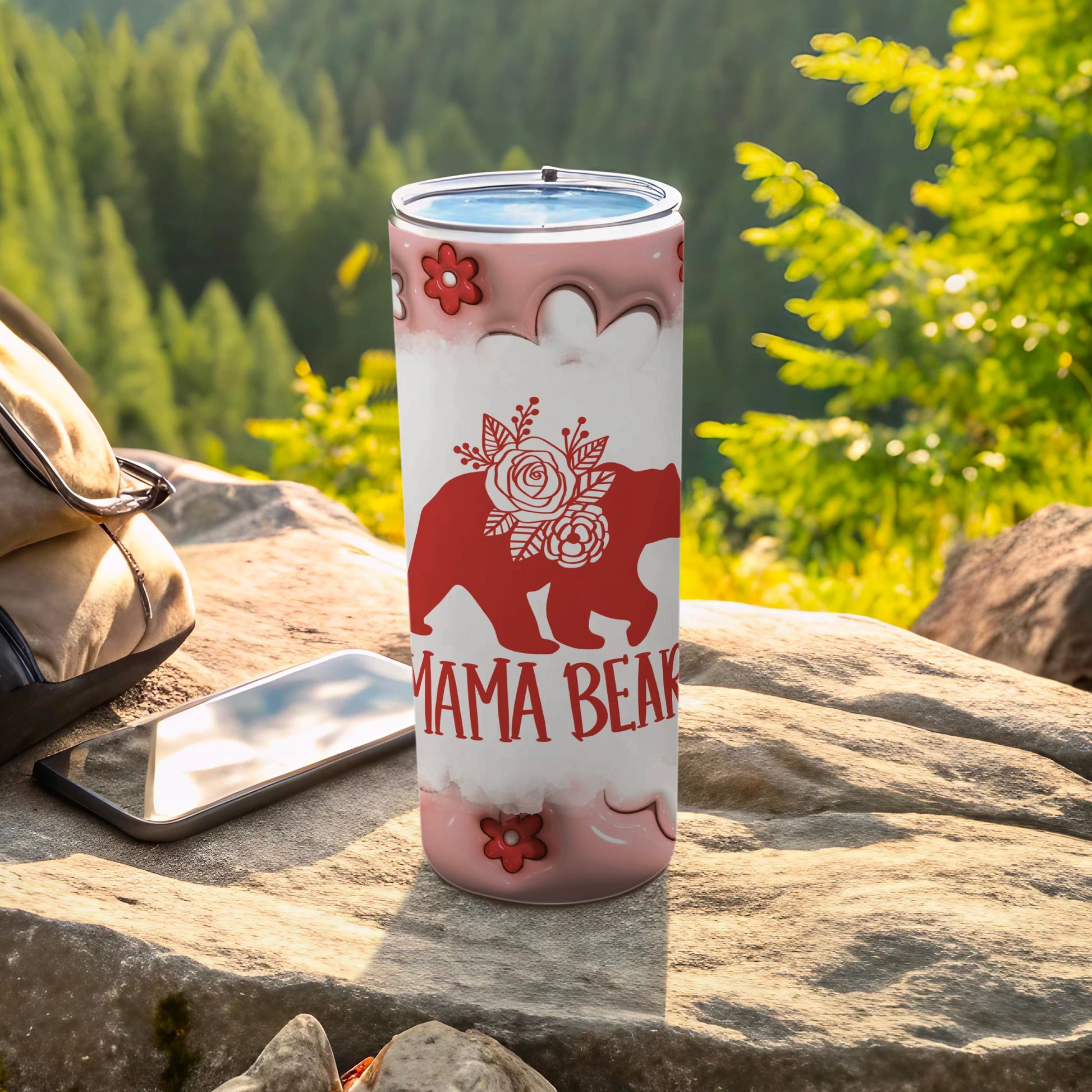 Mama Bear Floral Design Tumbler For Outdoor Use