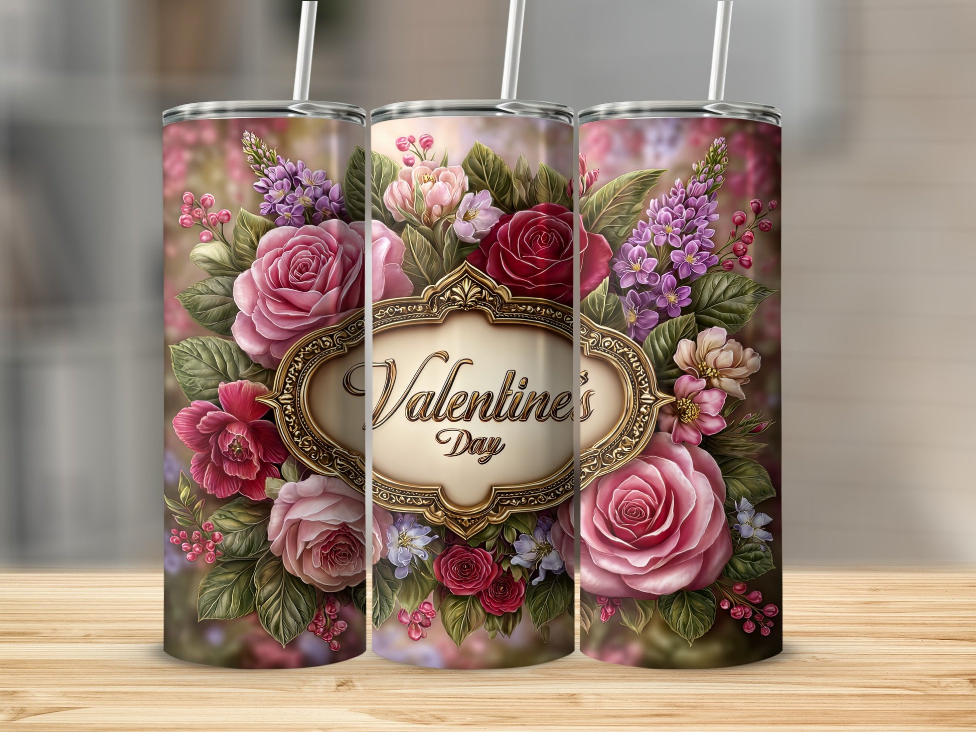 Valentine's Day Floral Design Tumbler