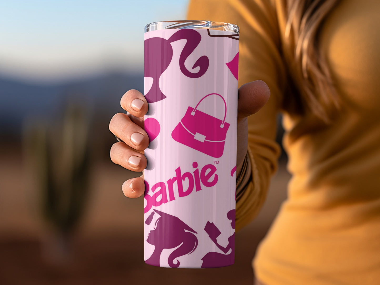 Barbie Silhouettes And Logos Pattern Light Pink Tumblers