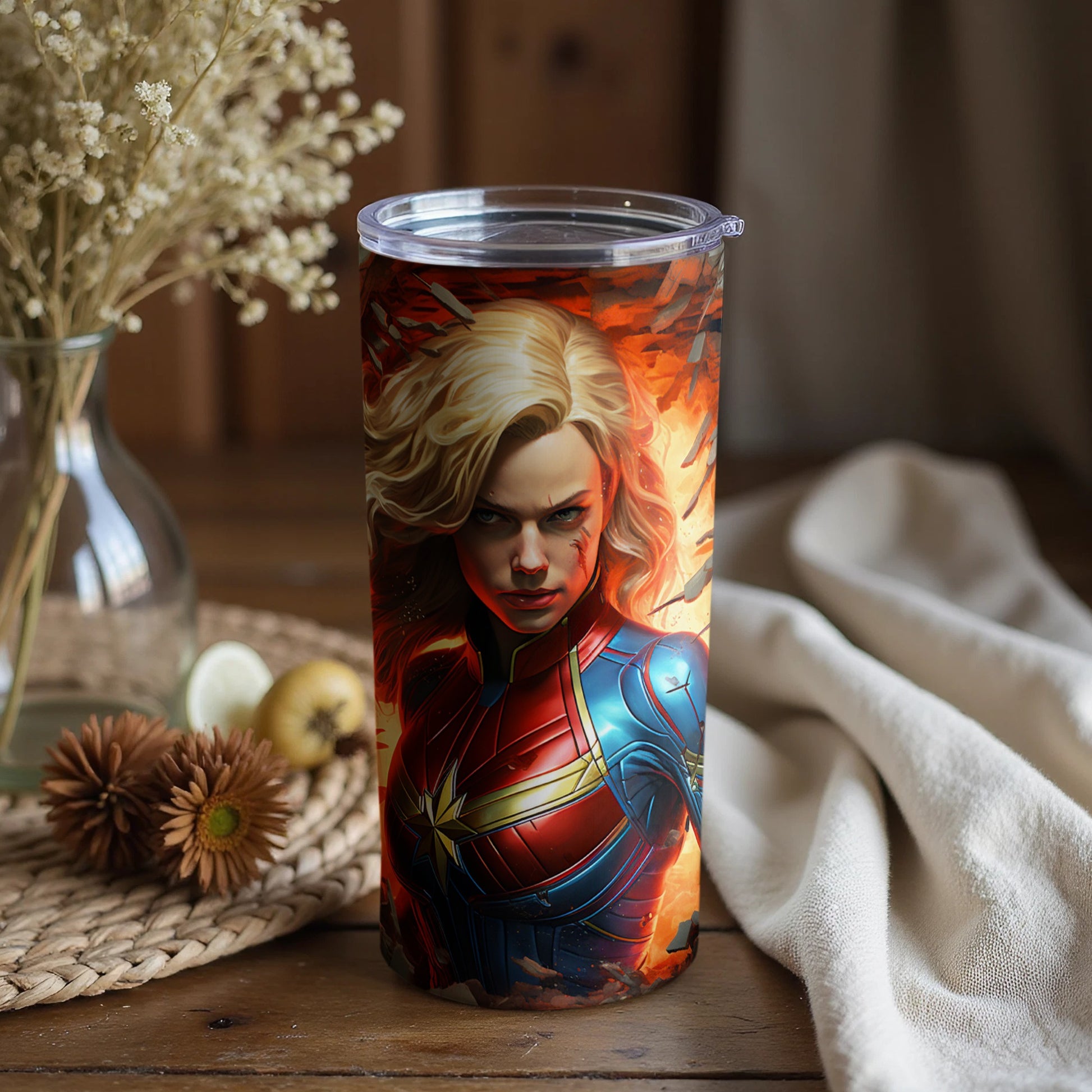 Vibrant Captain Marvel Heroic Design Tumbler