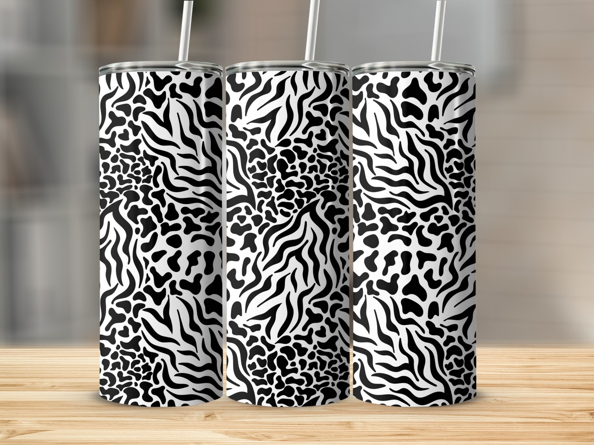Stylish Black and White Animal Print Tumbler Product