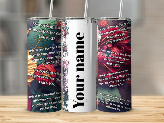 Inspiring Bible Verse Tumbler with Floral Designs