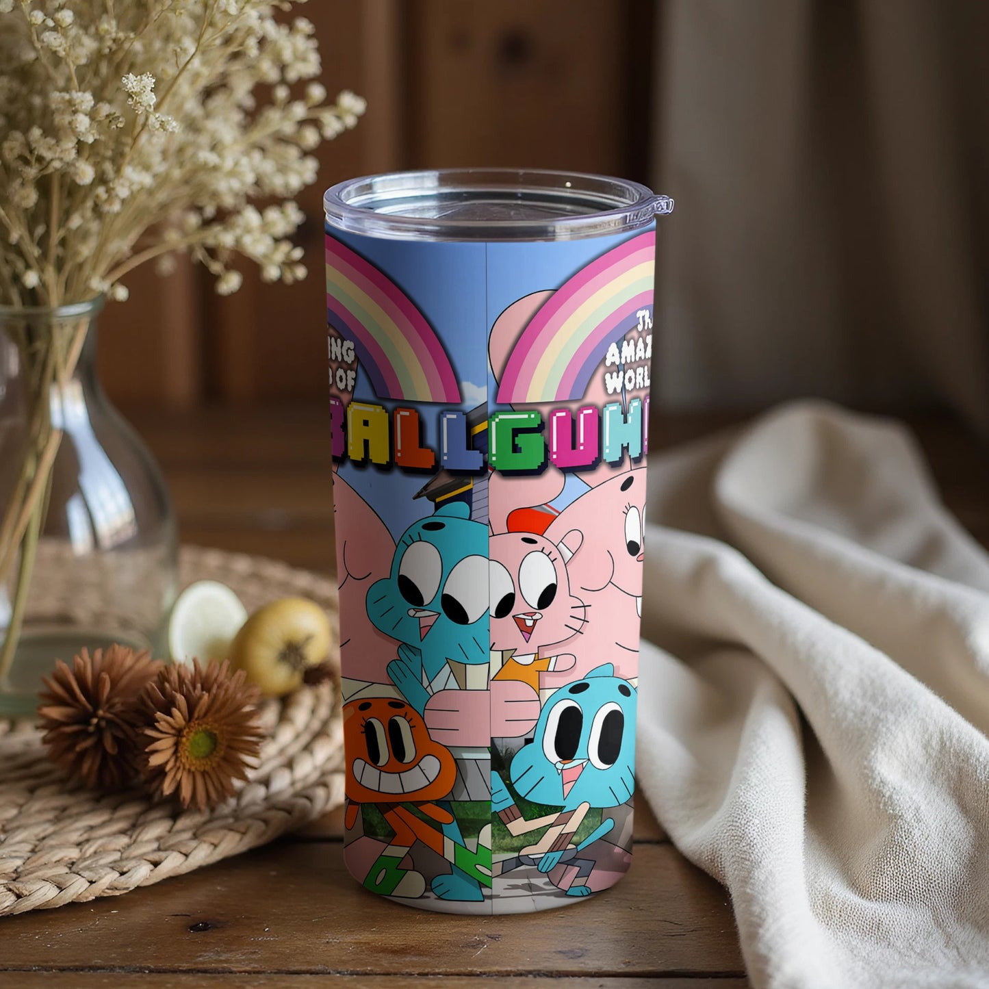 Colorful Cartoon Character Themed Tumbler with Lid