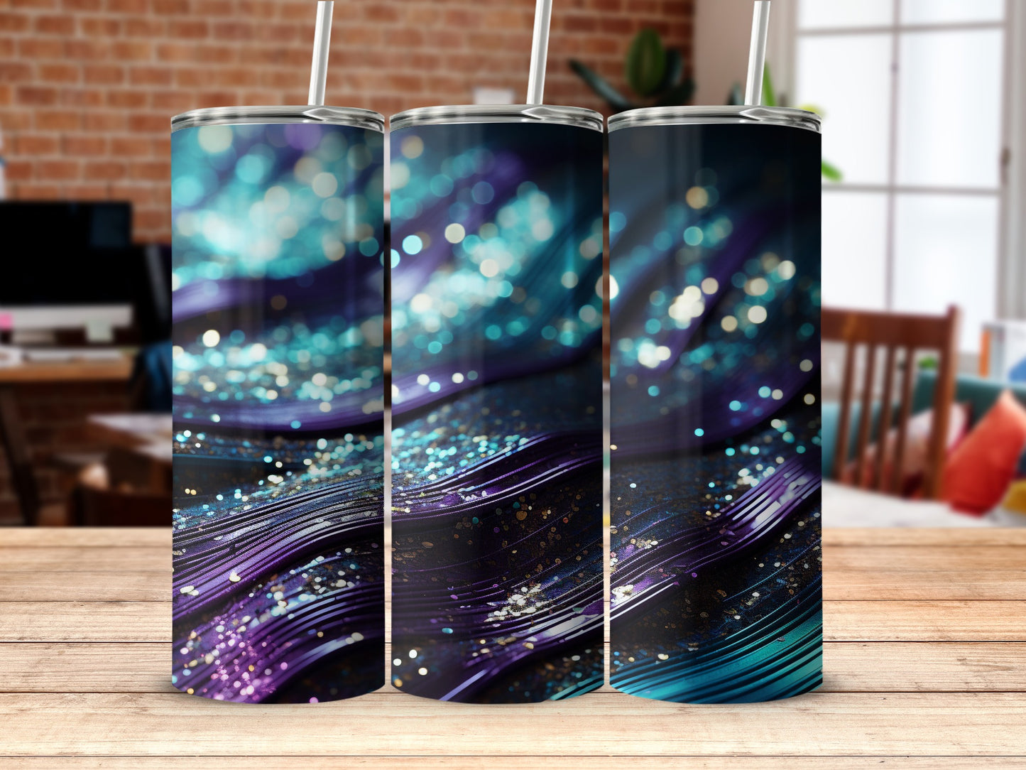 Purple Blue Teal Glitter Sparkle Abstract Waves Tumbler product type