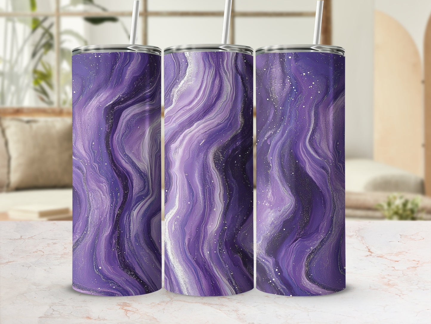 Dreamy Lavender Abstract Liquid Art Design Tumblers