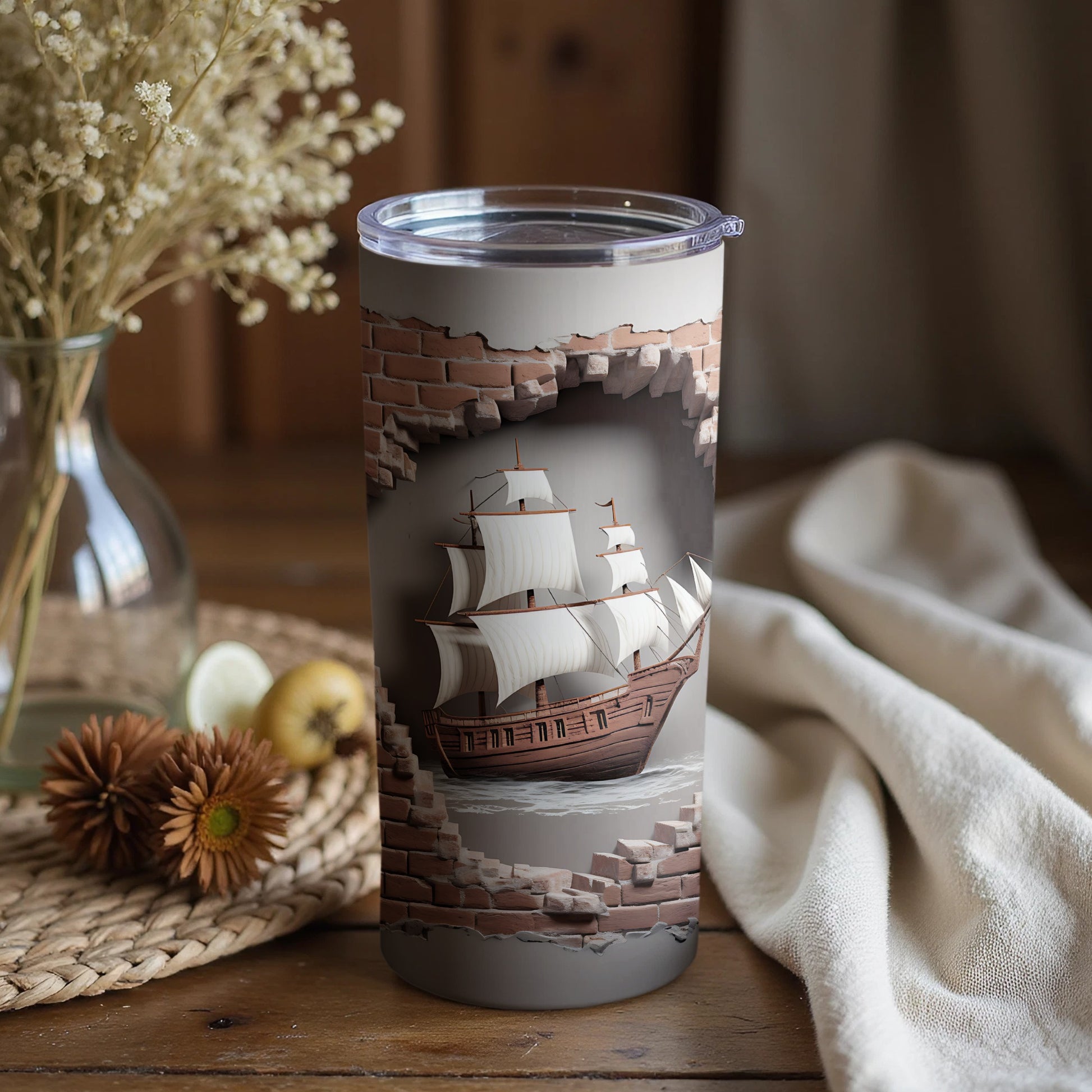 3D Ship Breaking Through Wall Design Tumbler