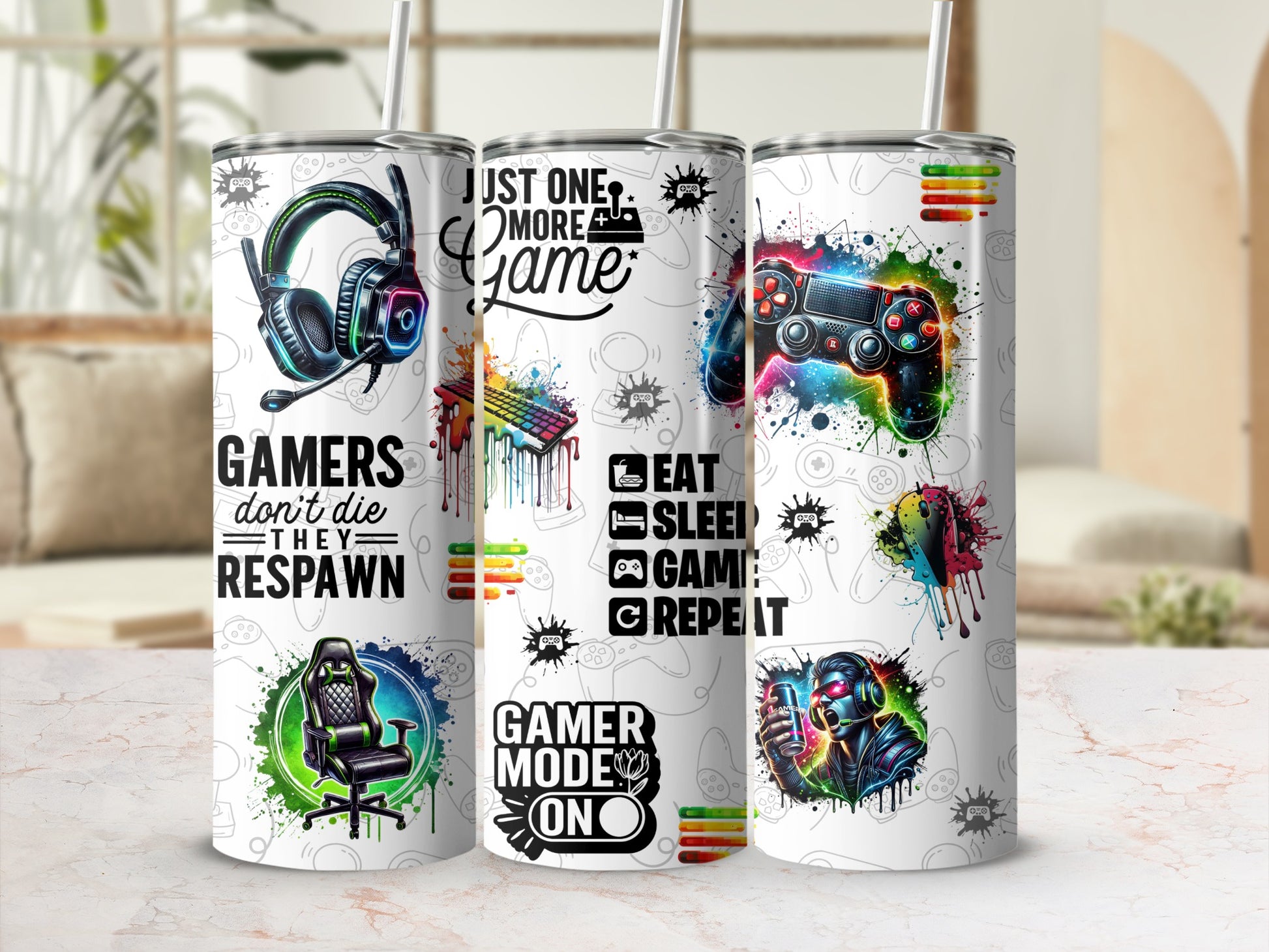 Gamers Don't Die They Respawn Gaming Tumblers Set