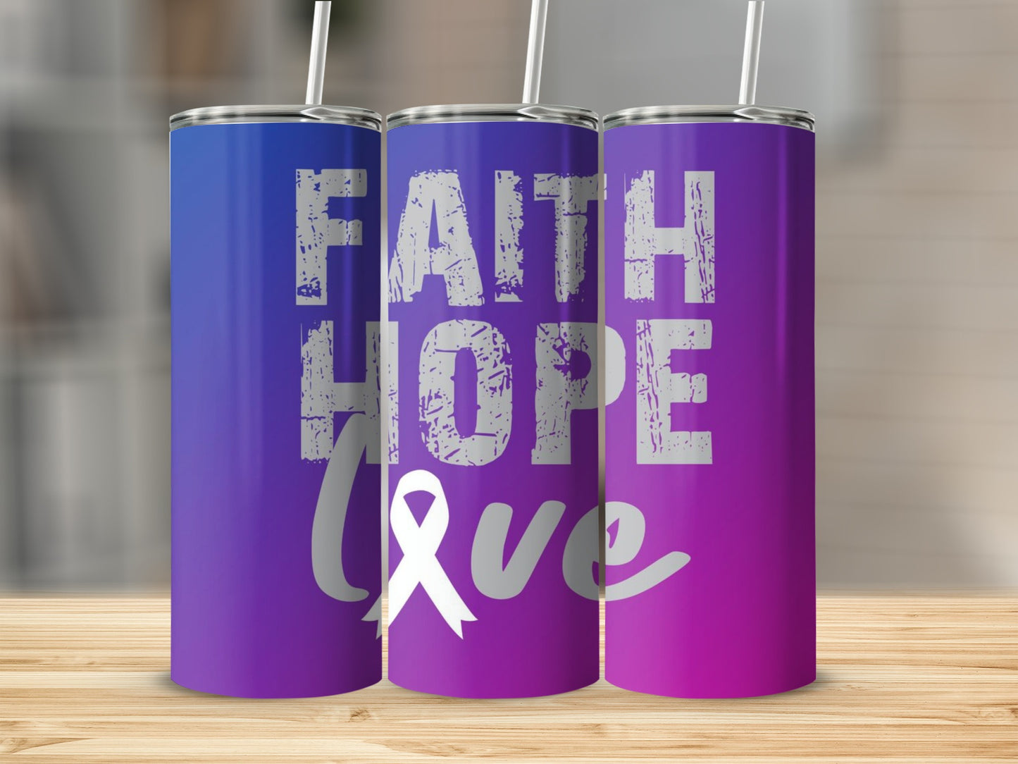 Faith Hope Love Purple and Blue Tumbler Product