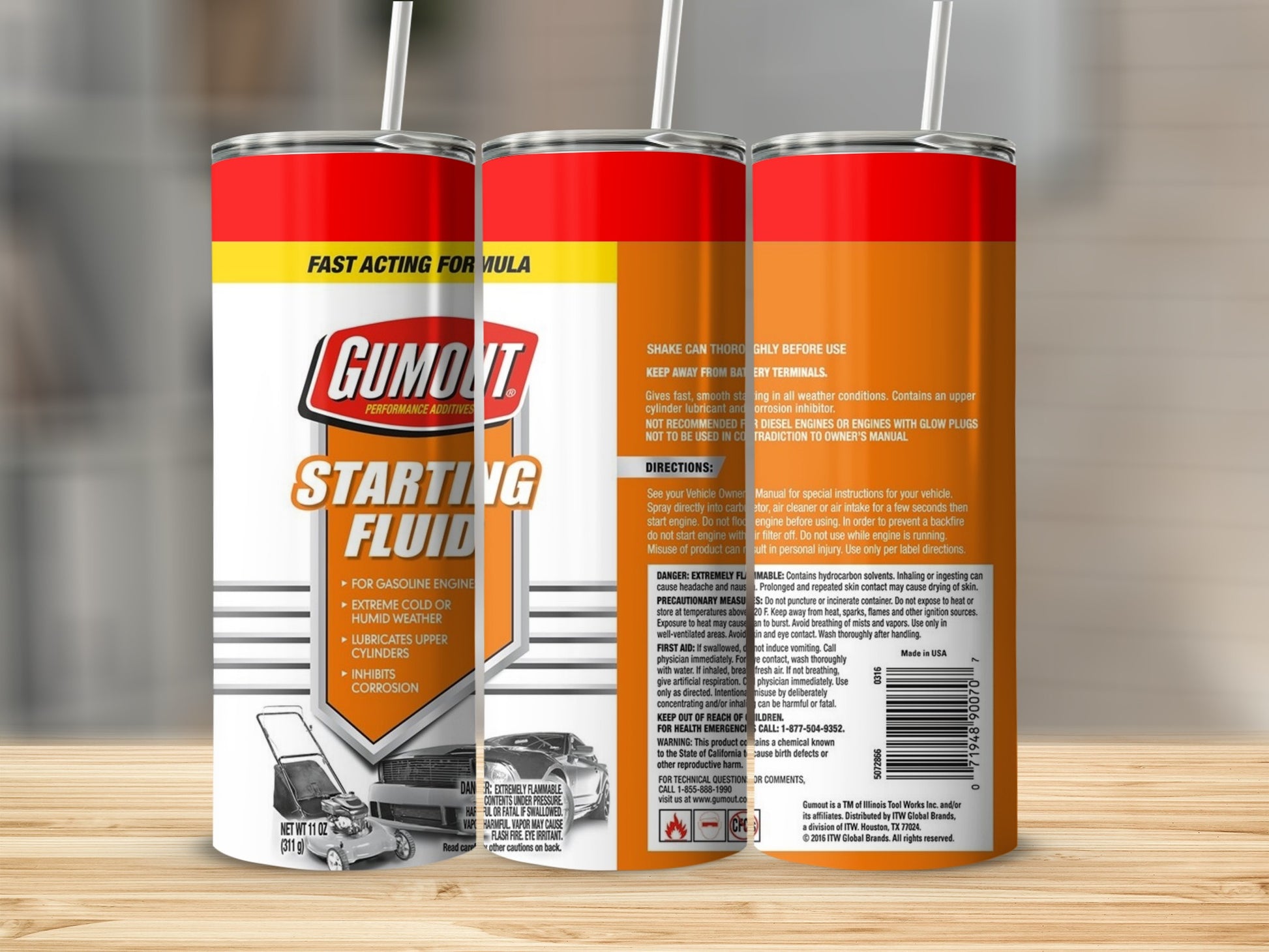 Gumout starting fluid can for gasoline engines with performance additives.