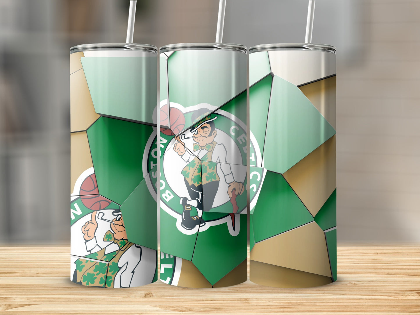 Boston Celtics Lucky Logo Fractured Design on Green Tumblers