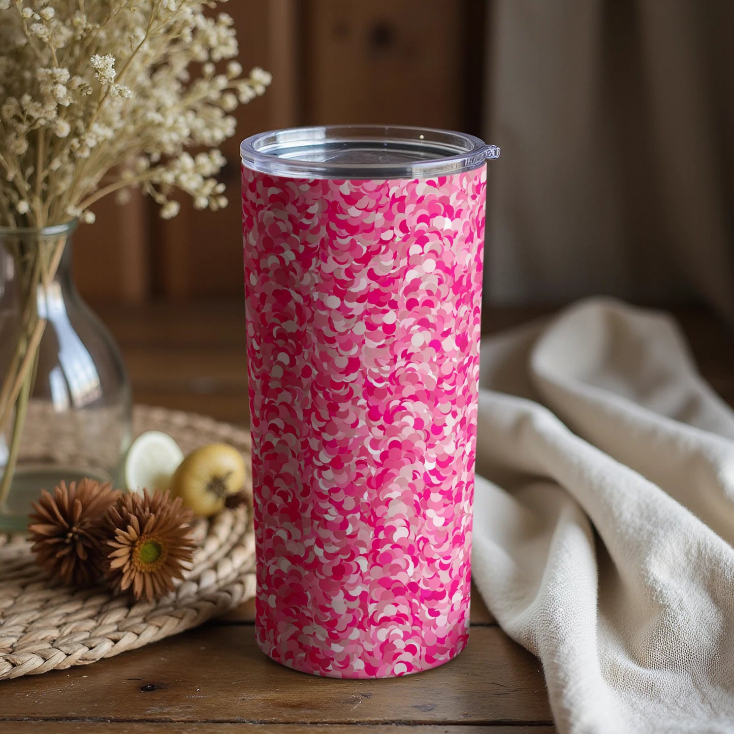 Vibrant Pink Patterned Insulated Tumbler Flask