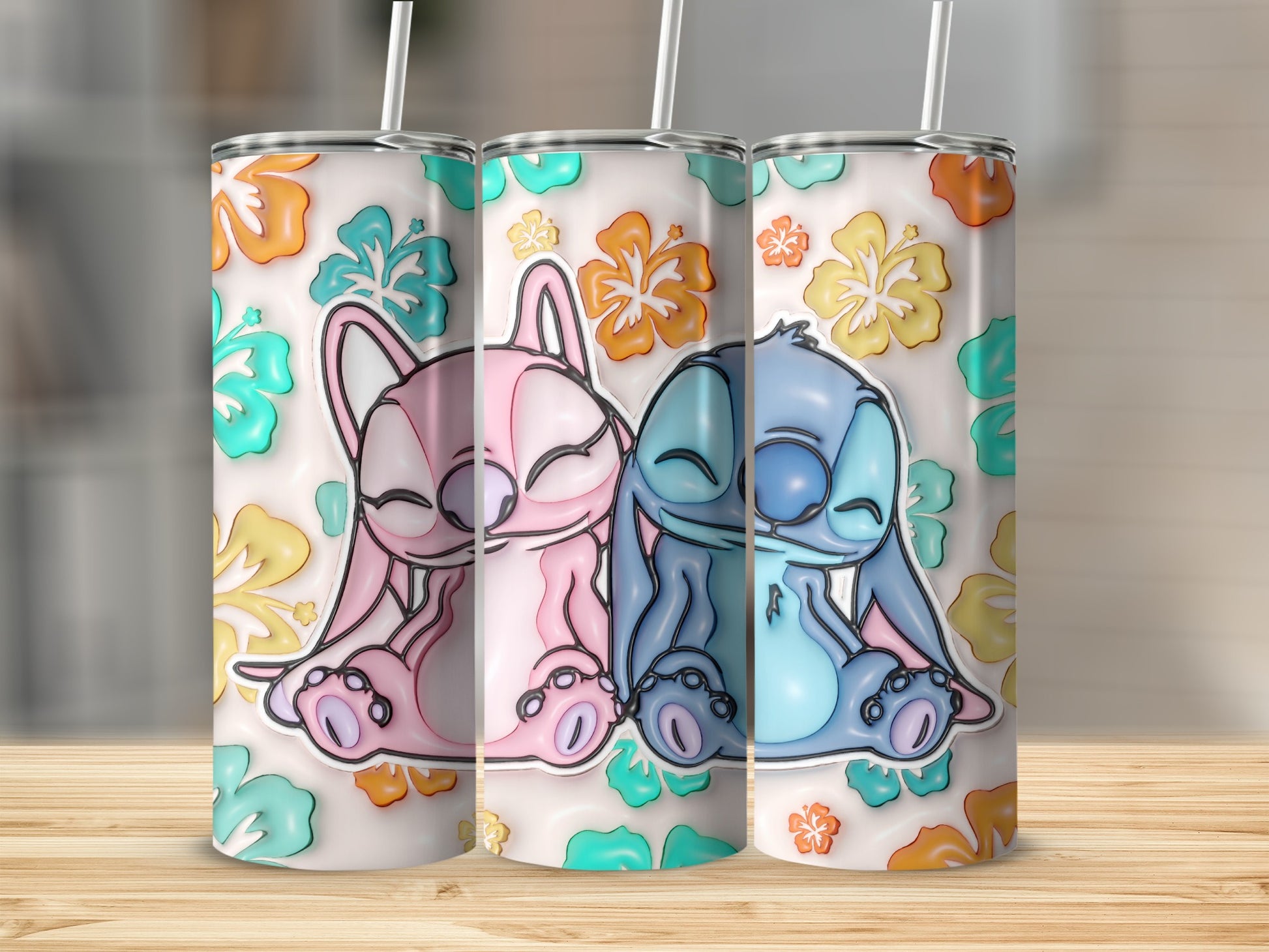 Cute Cartoon Bunny Themed Tumblers With Colorful Flowers