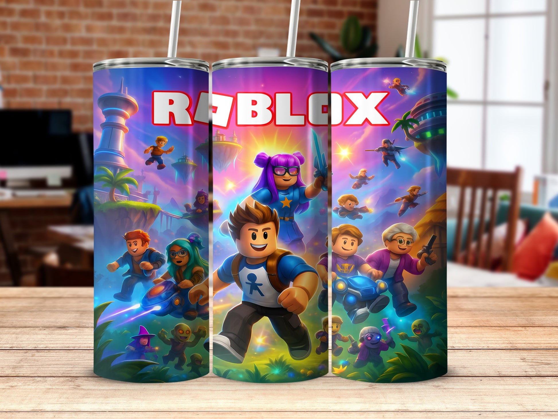 Roblox Themed Tumbler Cup with Colorful Characters