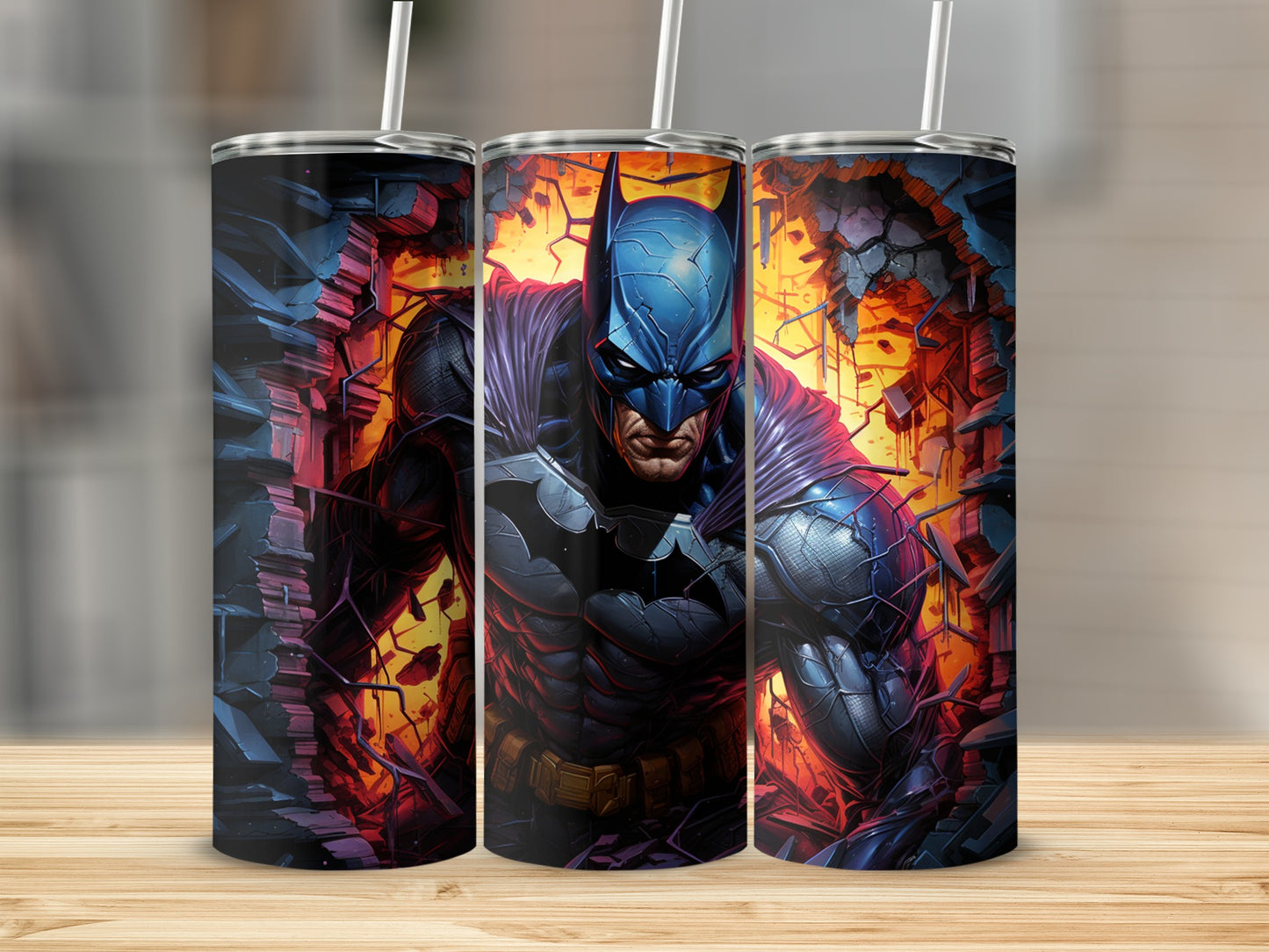 Intense Superhero Breaking Through Wall Tumbler