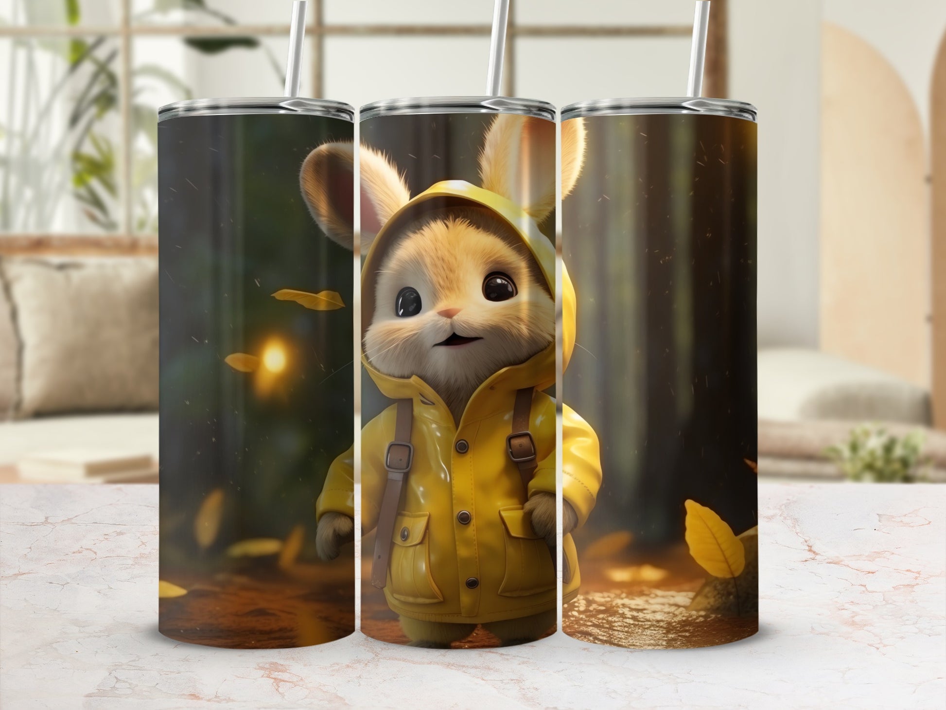 Cute rabbit yellow raincoat design tumbler product type