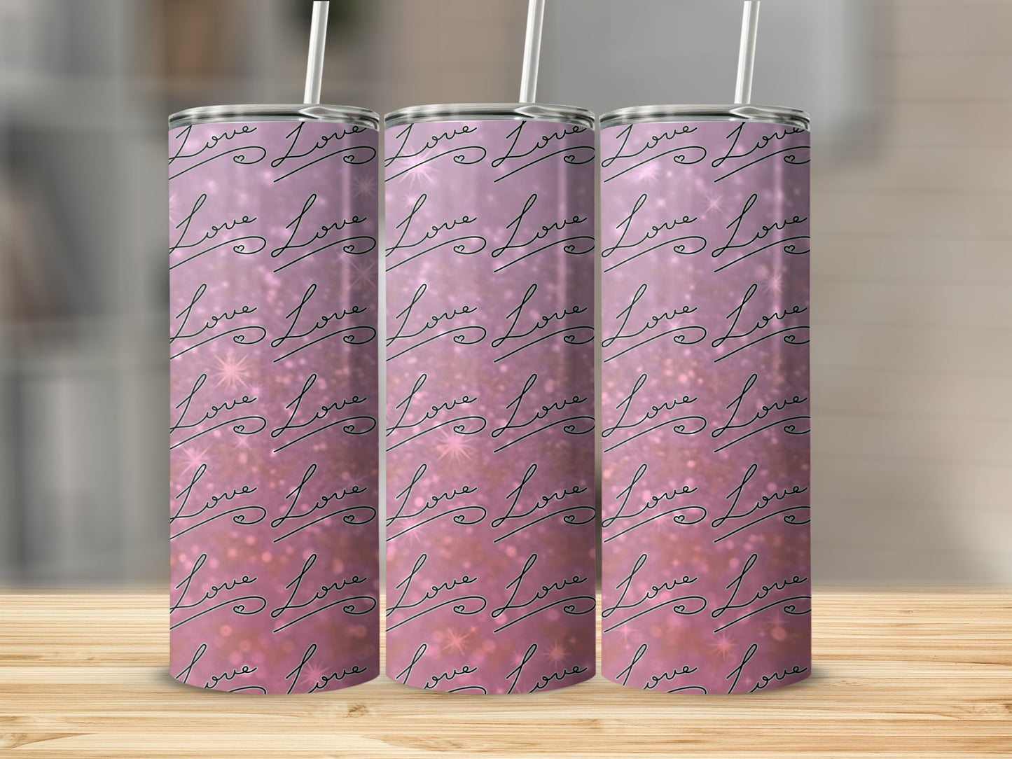 Pink Love Pattern Insulated Tumbler for Drinks
