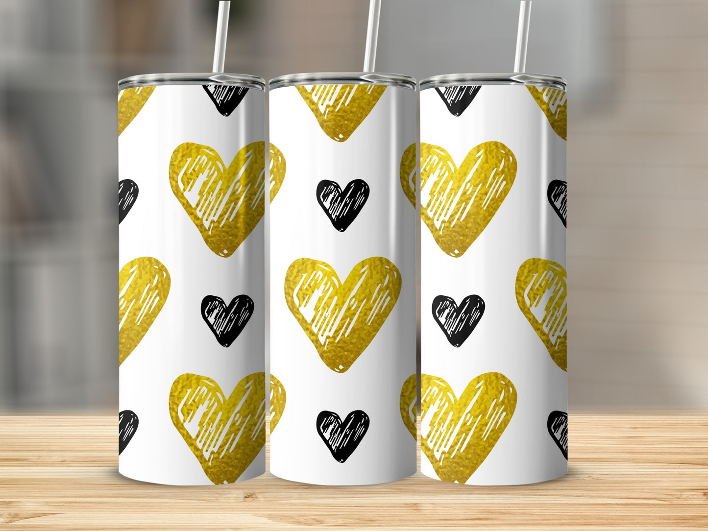 Gold and Black Hearts Design Tumbler Product