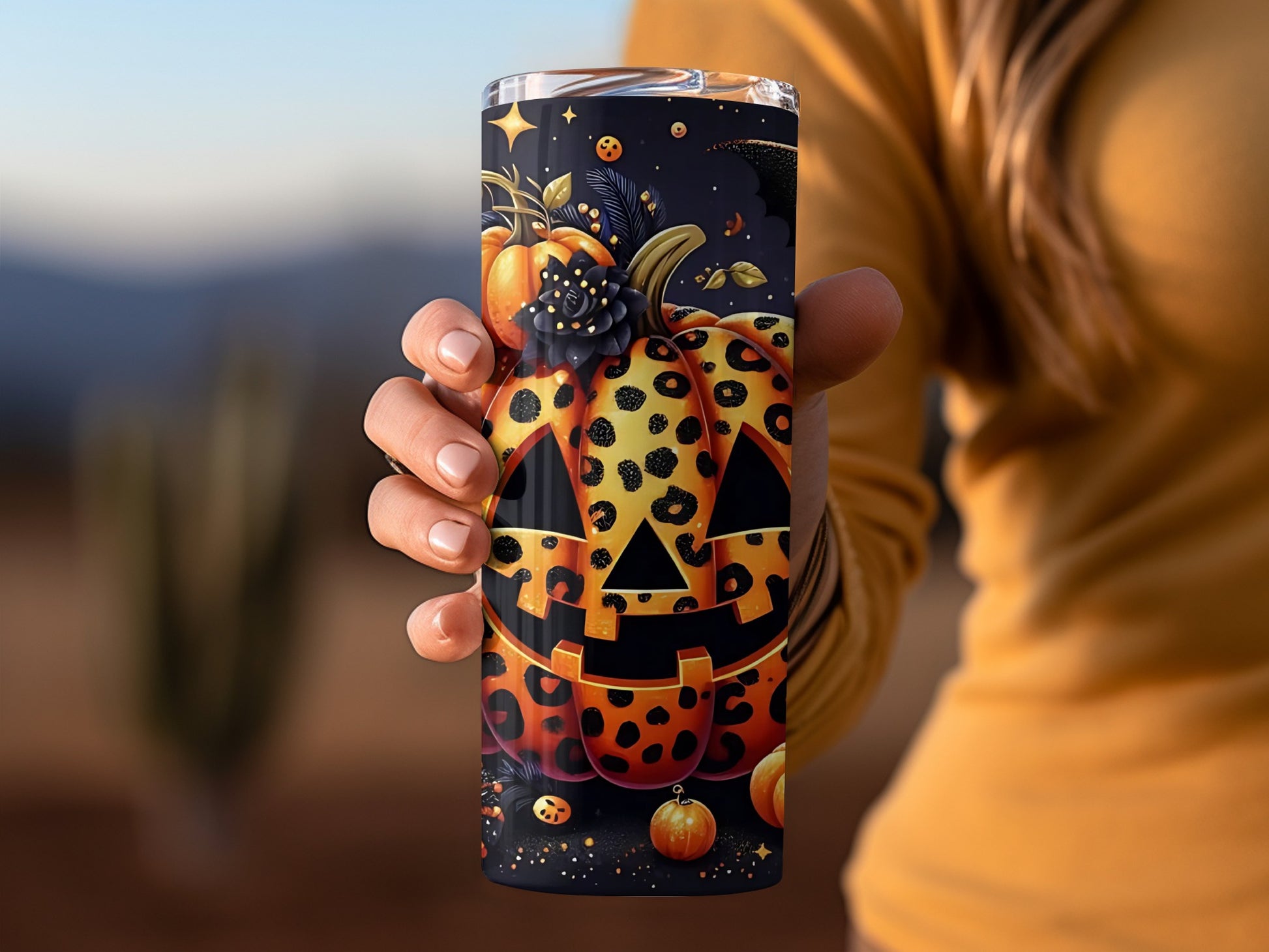 Spooky Leopard Pumpkin Halloween Tumbler Cup