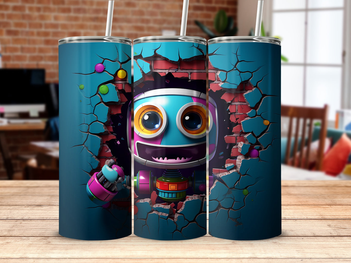 Colorful Robot Breaking Through a Wall Tumbler Product