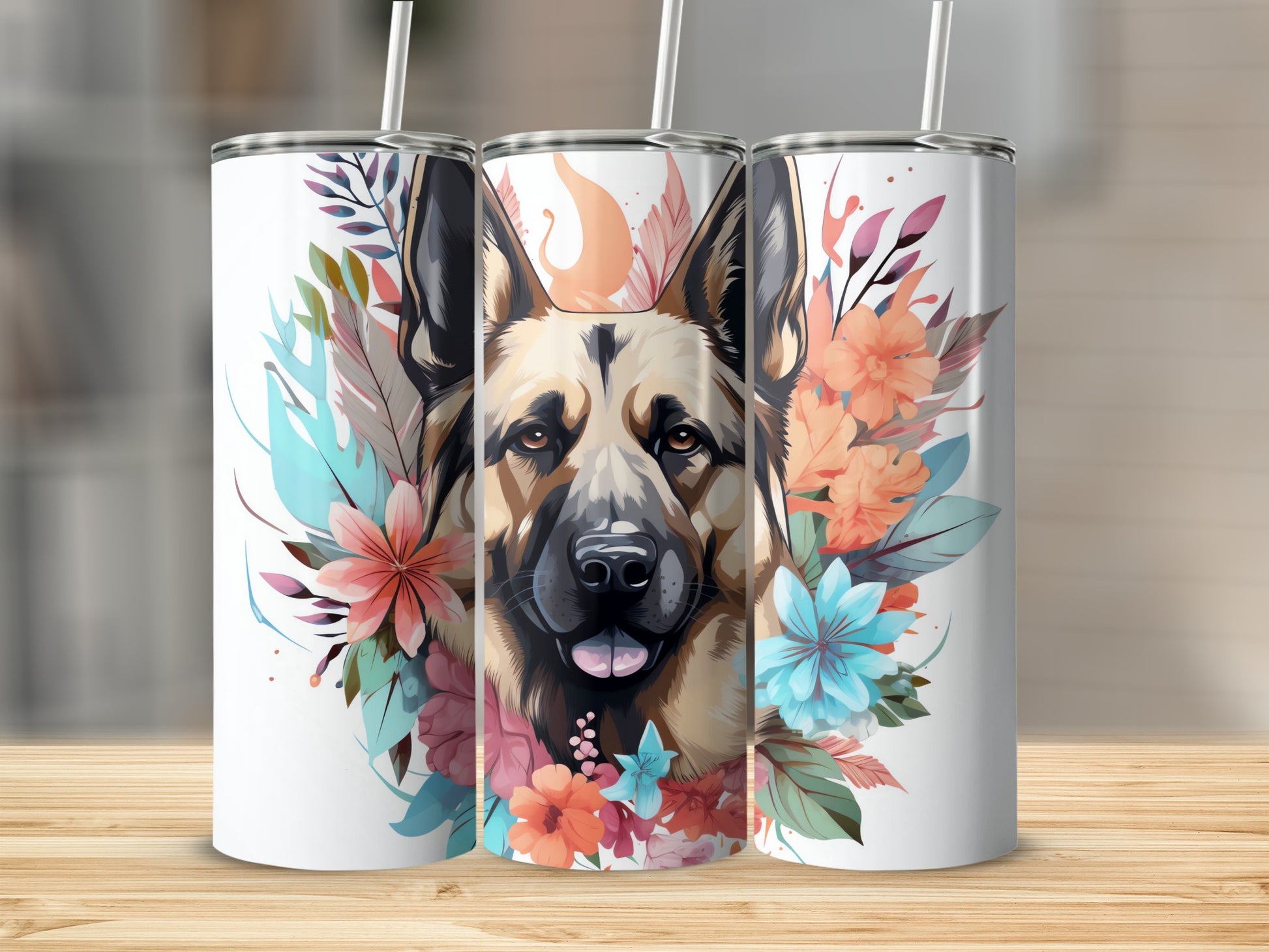 German Shepherd Floral Dog Art Vibrant Tumbler product type