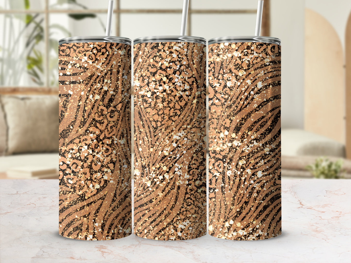 Gold and Black Glitter Leopard Print Tumbler product