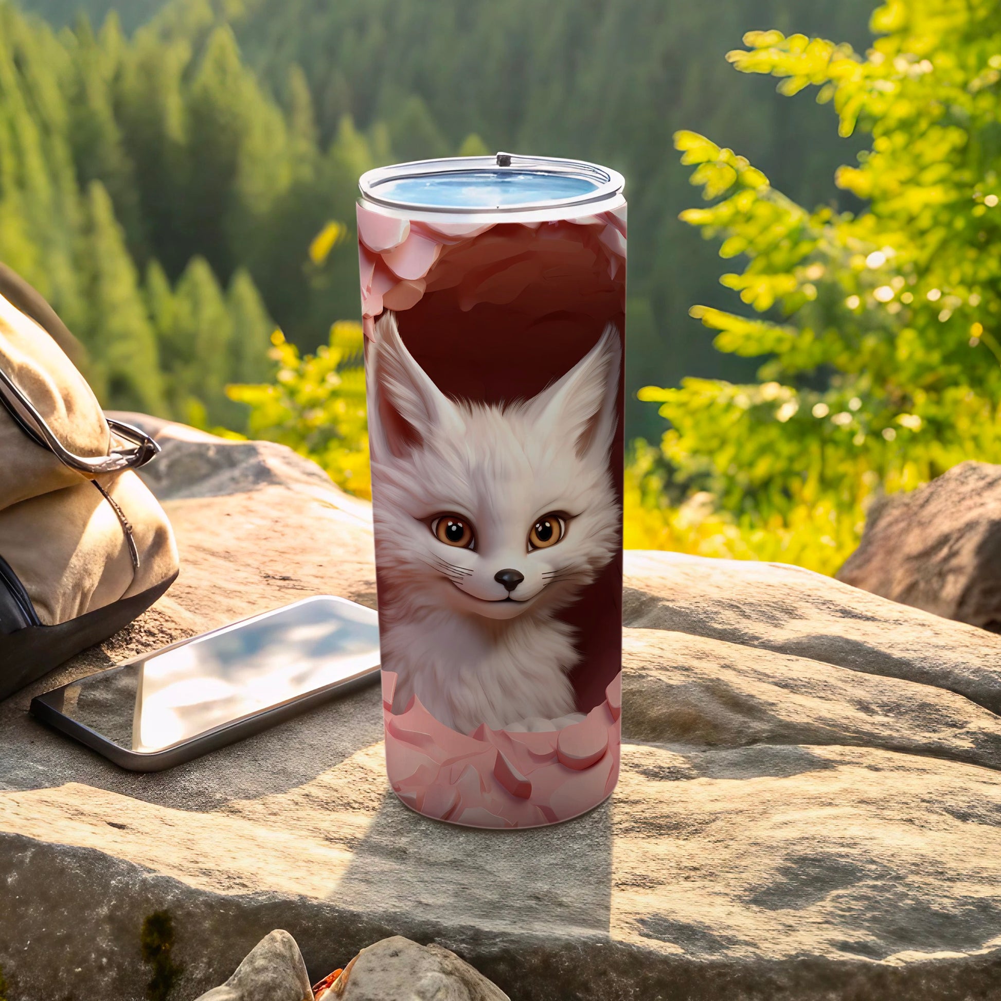 Cute Illustration Fox Tumbler for Outdoor Adventure Use