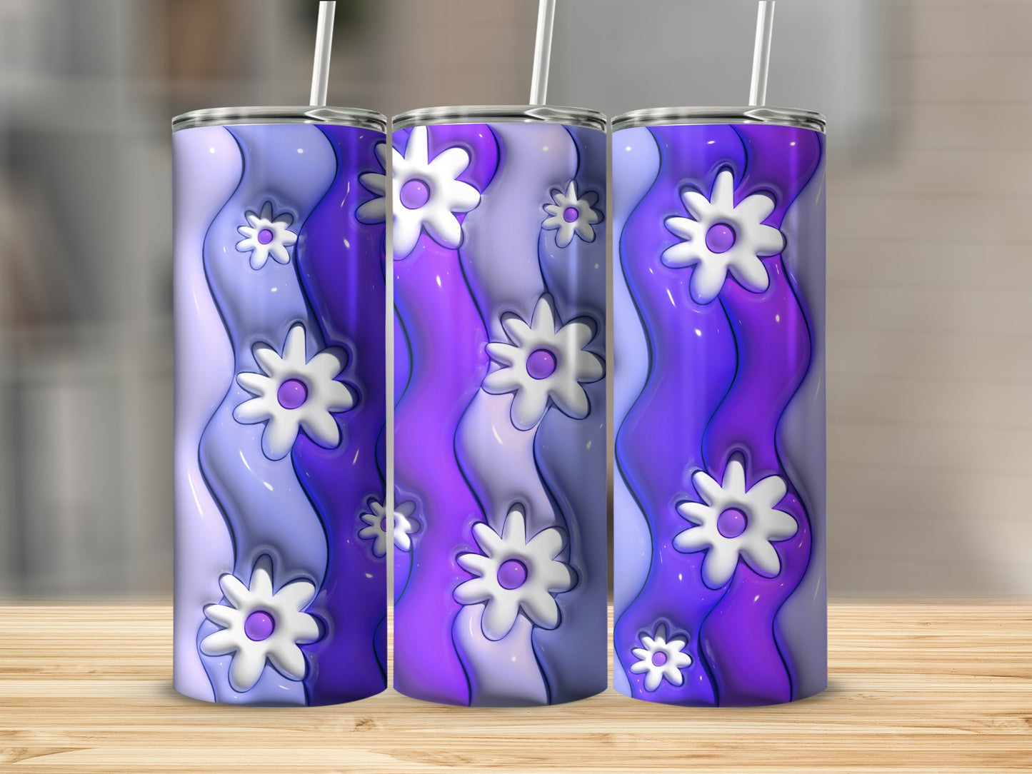 Purple and Blue Floral Wave Design Tumbler Cup