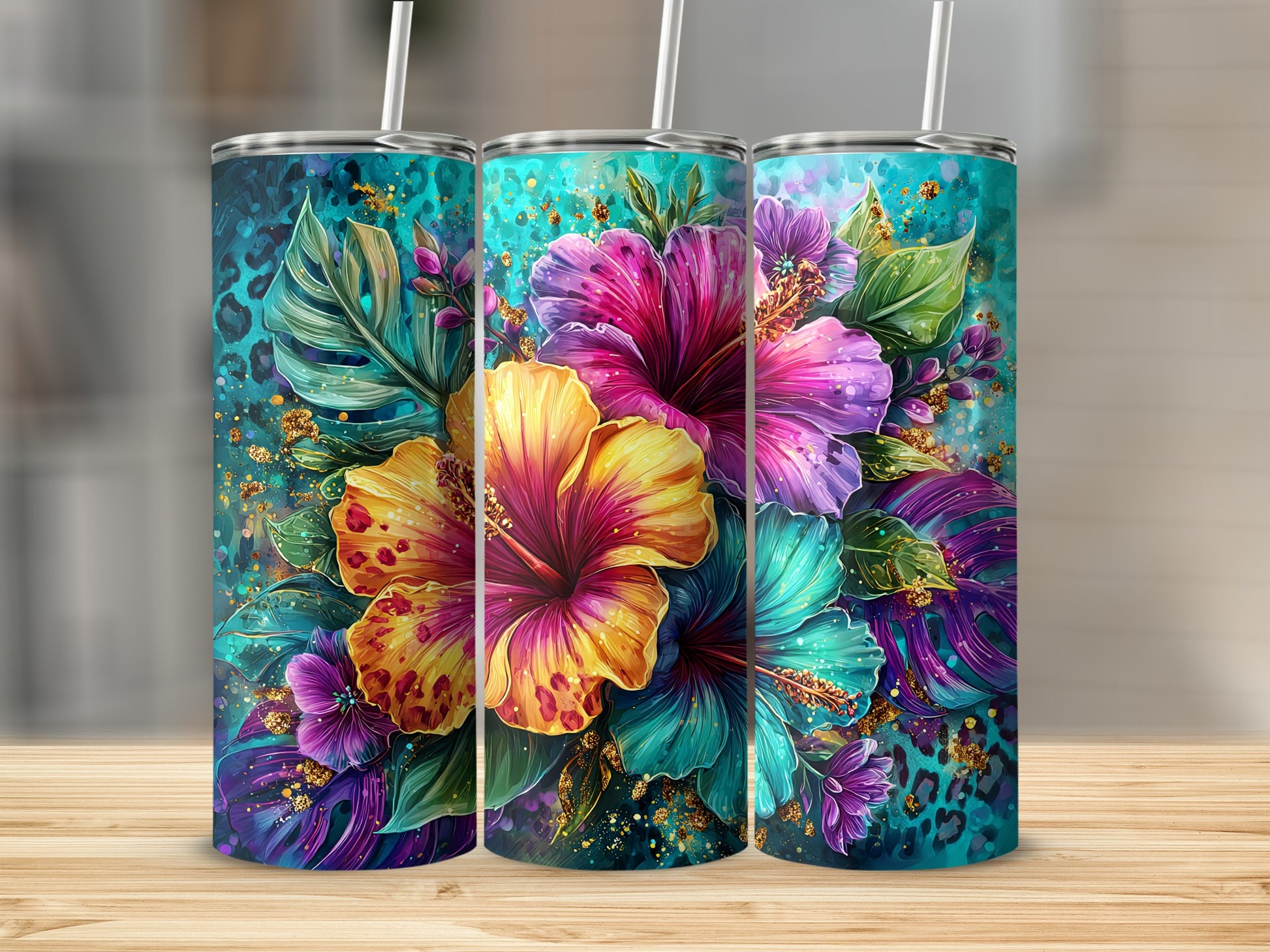 Colorful Floral Design Tumbler with Exotic Blooms