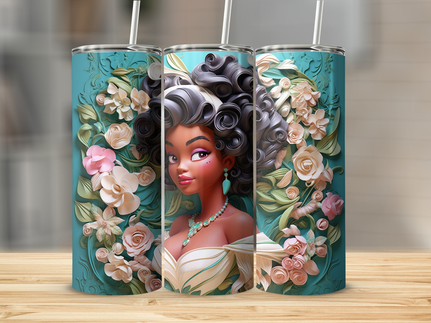 Elegant Floral Artwork with Woman Design Tumbler