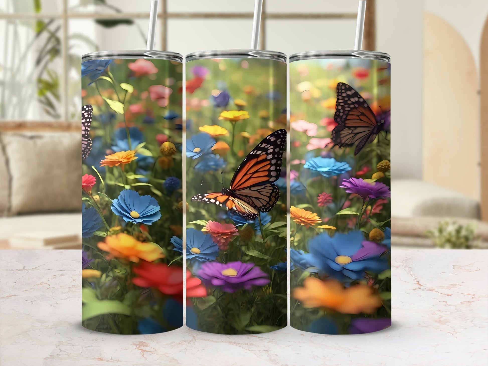 Butterflies Colorful Flowers Meadow Tumbler product type