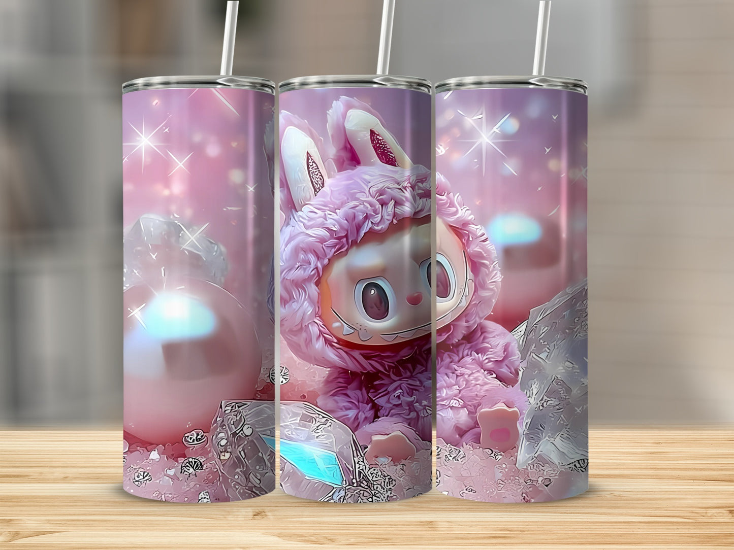 Cute Pink Bunny Character Tumblers with Sparkling Design
